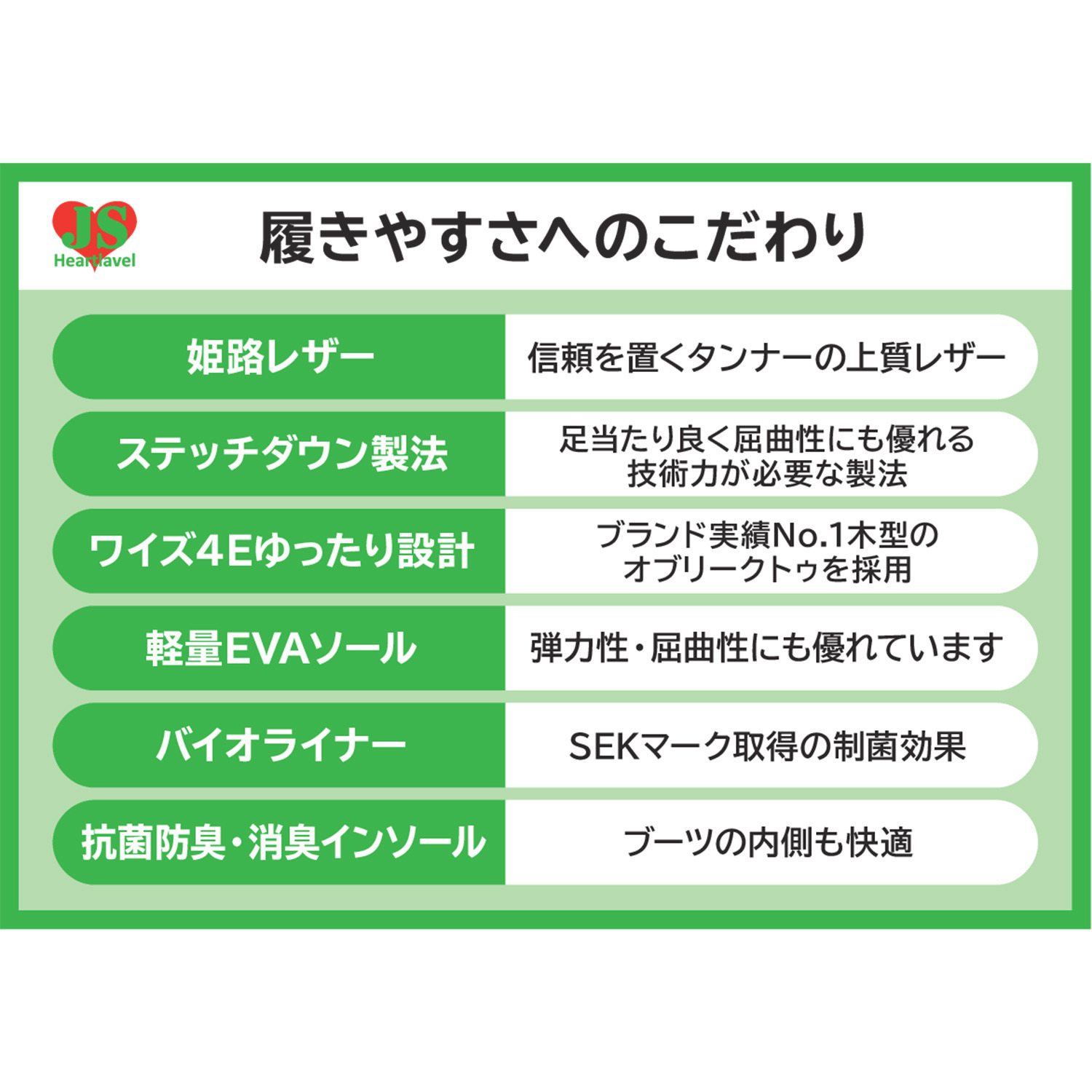 ＪＳハートレーベル ＜日本製＞ はっ水　姫路レザー 軽量コンフォートブーツ