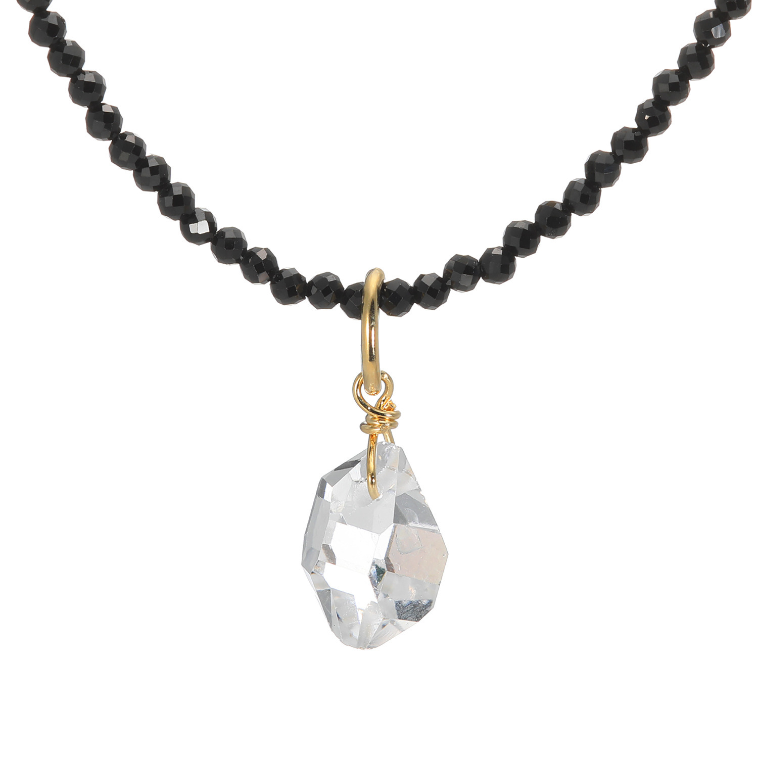 ハーキマーダイヤモンド １１ｍｍＵＰ ロッククリスタルクォーツ ＆ブラックスピネル ペンダント