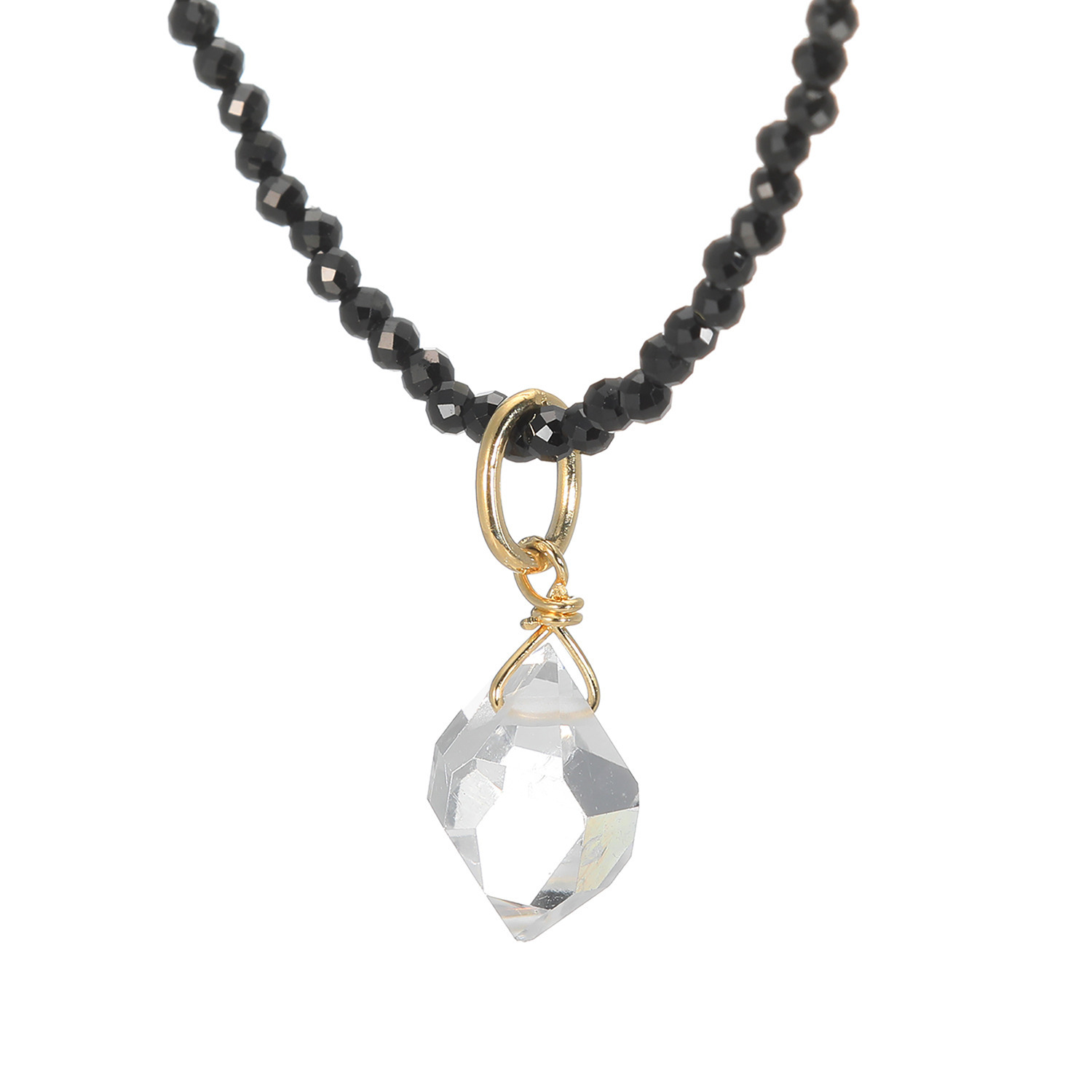 ハーキマーダイヤモンド １１ｍｍＵＰ ロッククリスタルクォーツ ＆ブラックスピネル ペンダント