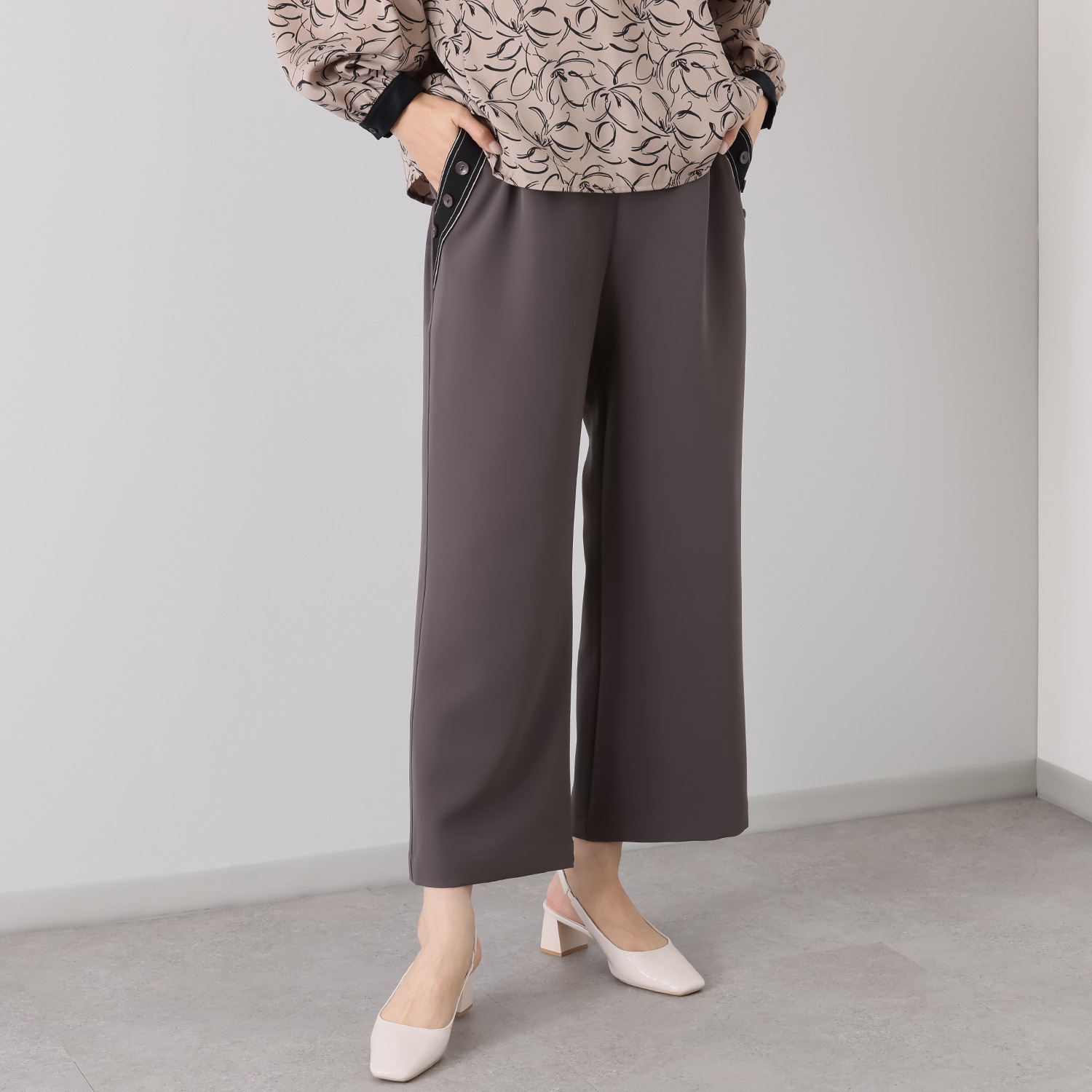 スタイル・ラヴィー テープアクセント ストレッチワイドパンツ