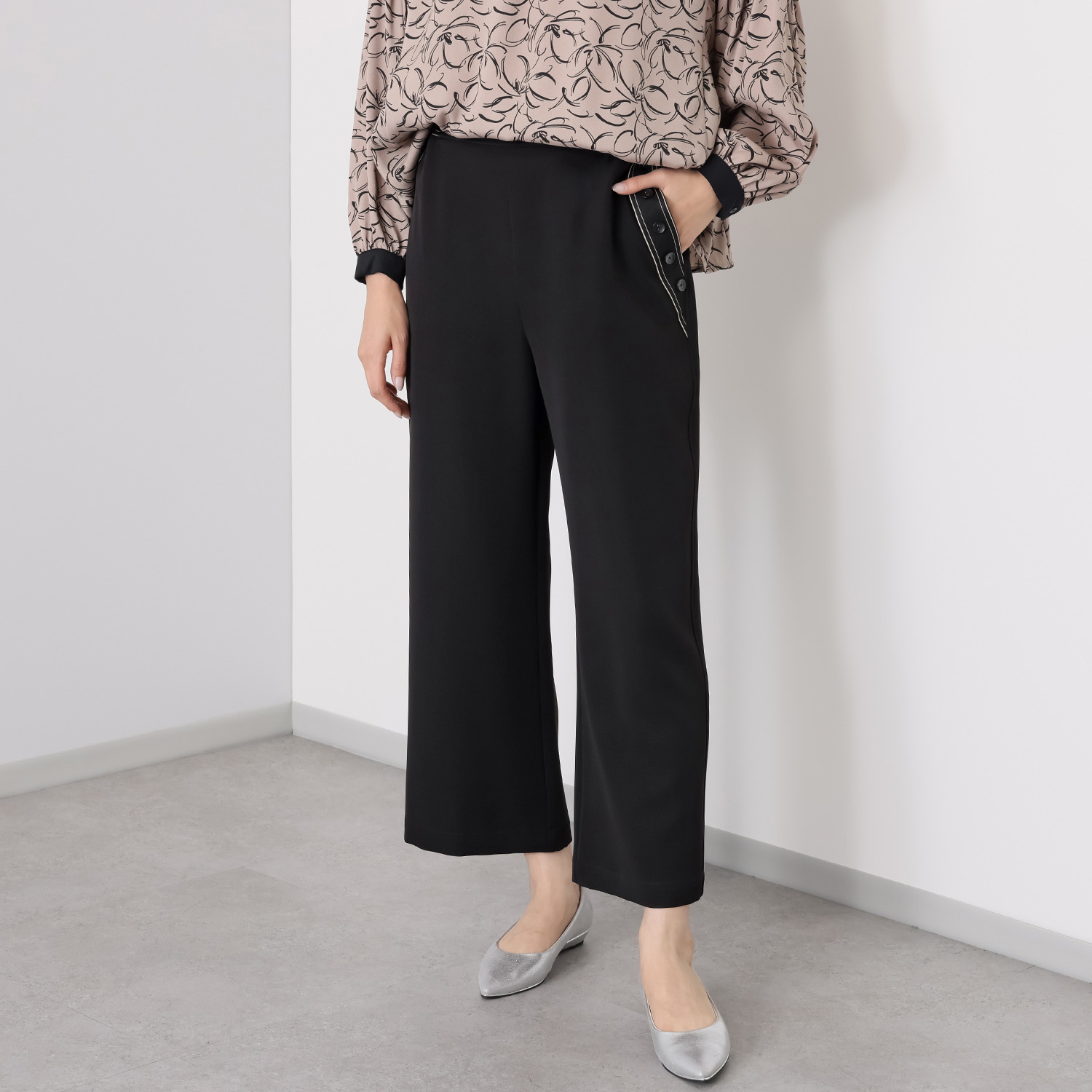 スタイル・ラヴィー テープアクセント ストレッチワイドパンツ