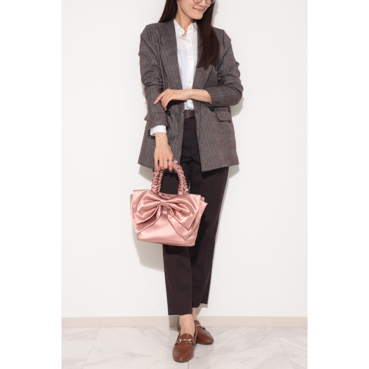 クーコ ギャザーハンドル リボンモティーフ トートバッグ