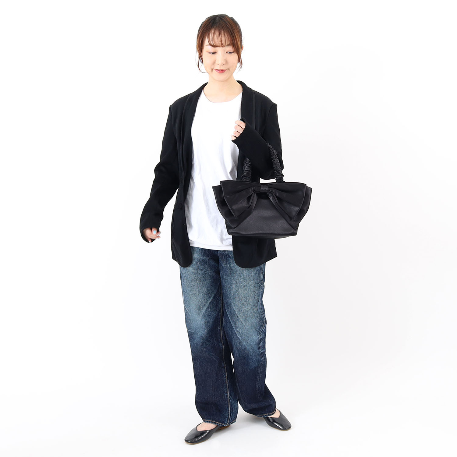 クーコ ギャザーハンドル リボンモティーフ トートバッグ