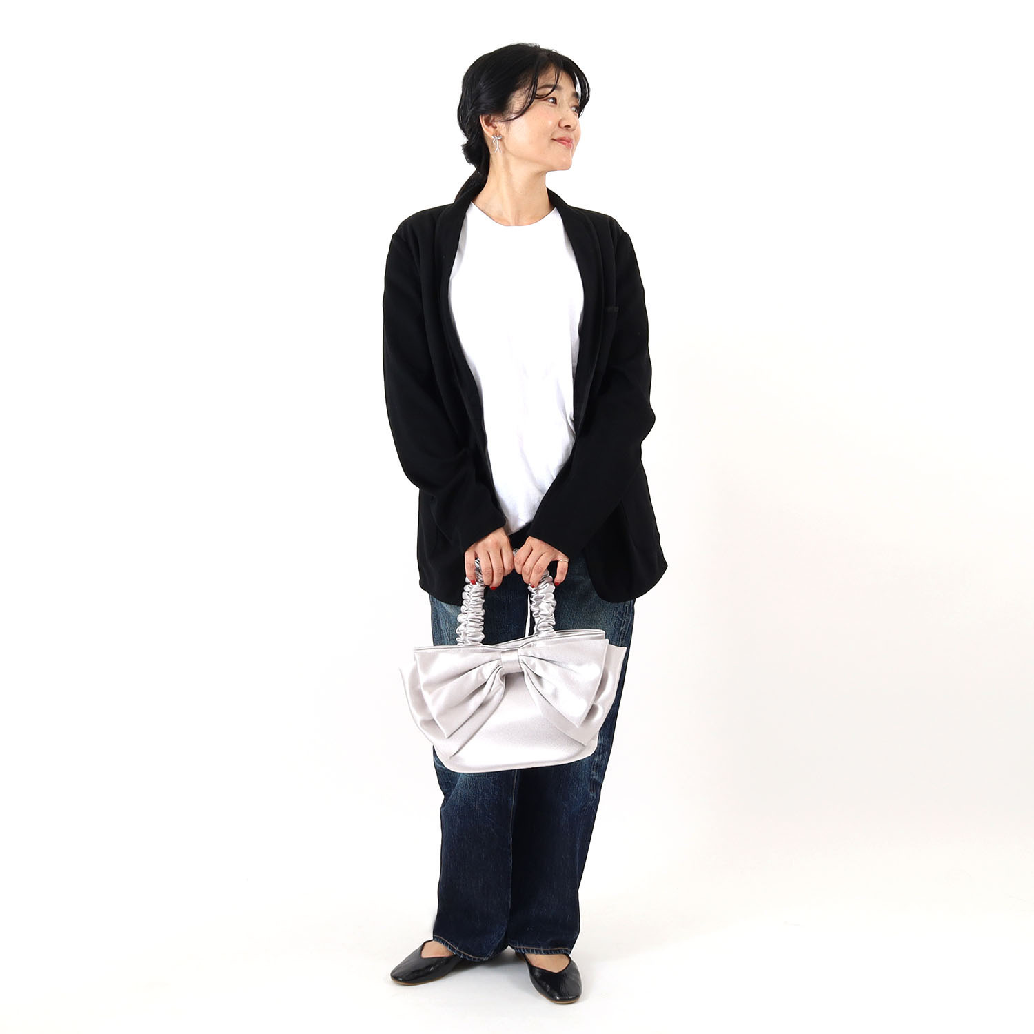 クーコ ギャザーハンドル リボンモティーフ トートバッグ