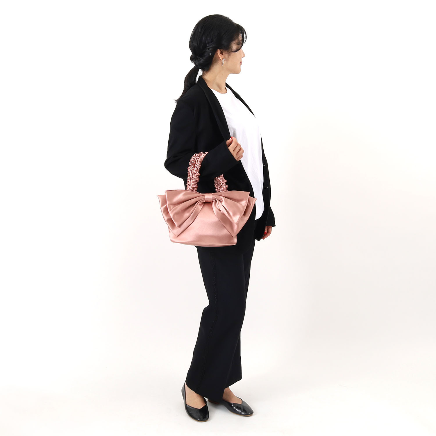 クーコ ギャザーハンドル リボンモティーフ トートバッグ