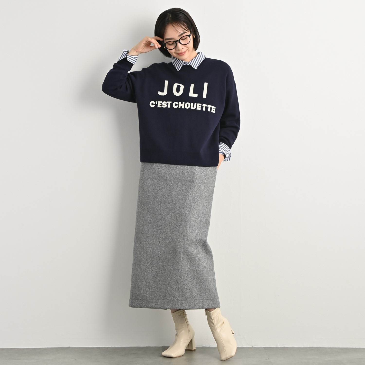 オン　ザ　エッジ ロゴアクセント ダブルジャガード なめらかな肌触り クルーネックプルオーバー