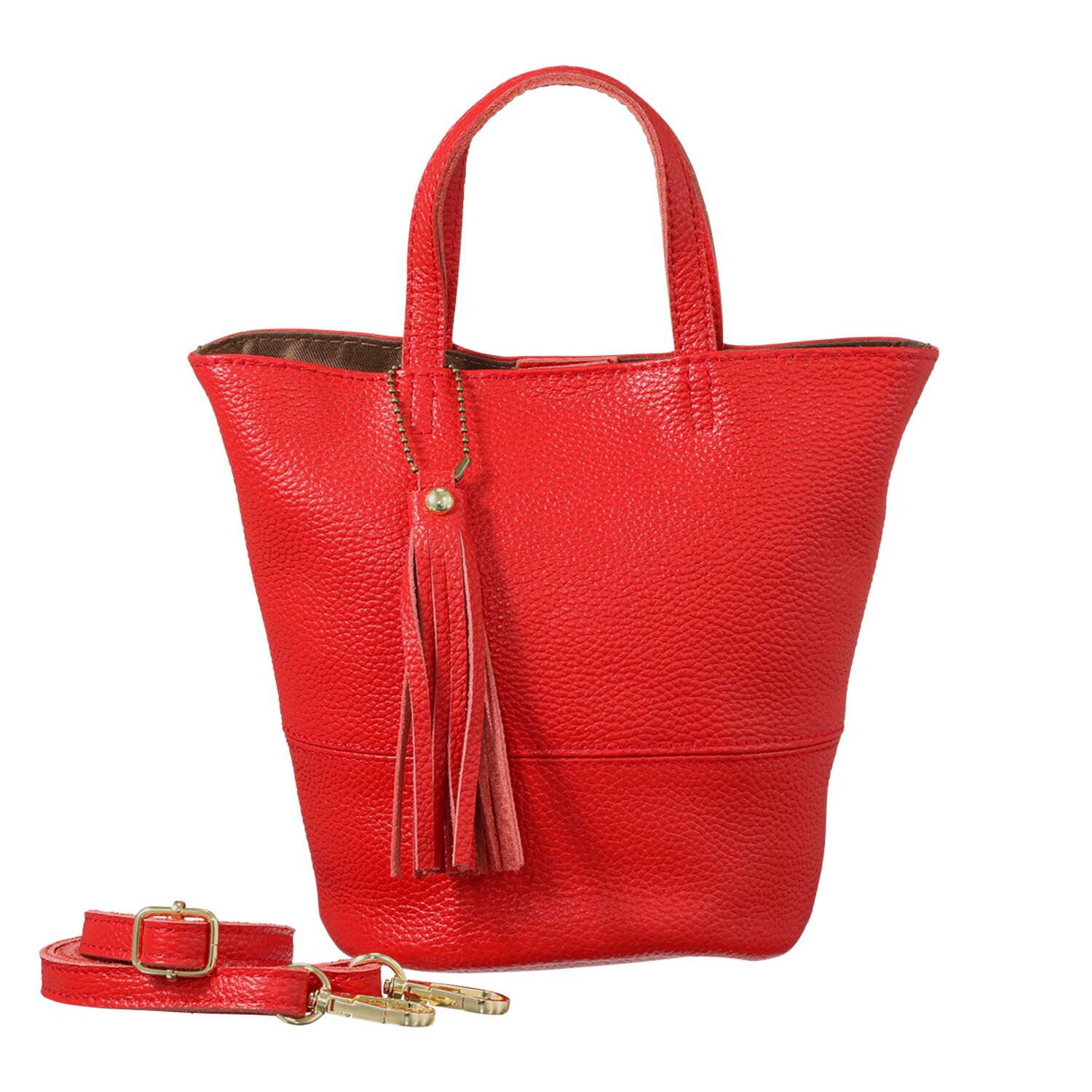 クーコ 牛革シュリンク型押し ２ウェイ ミニトートバッグ ＜タッセル付＞