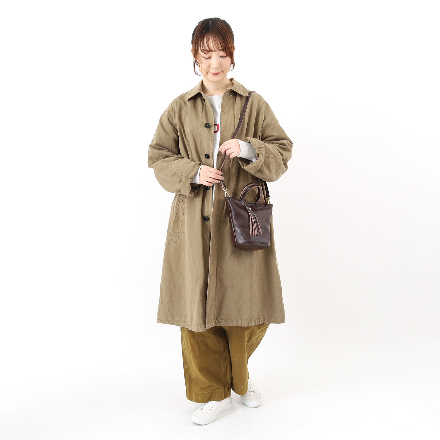 クーコ 牛革シュリンク型押し ２ウェイ ミニトートバッグ ＜タッセル付＞