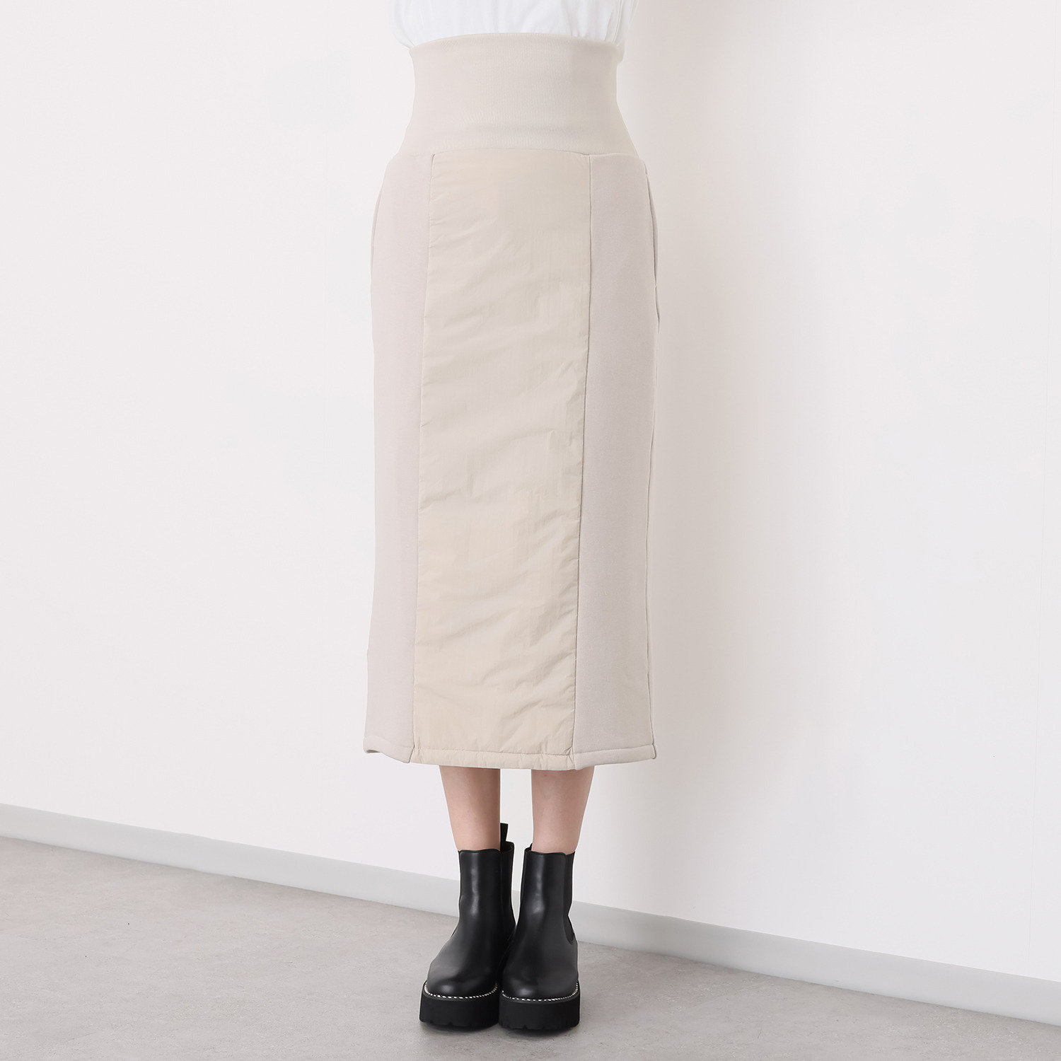 キノウ バイ　ヨーコモリモト 中綿キルトと極上裏起毛で 暖かくおしゃれに軽快に Ｉラインロングスカート