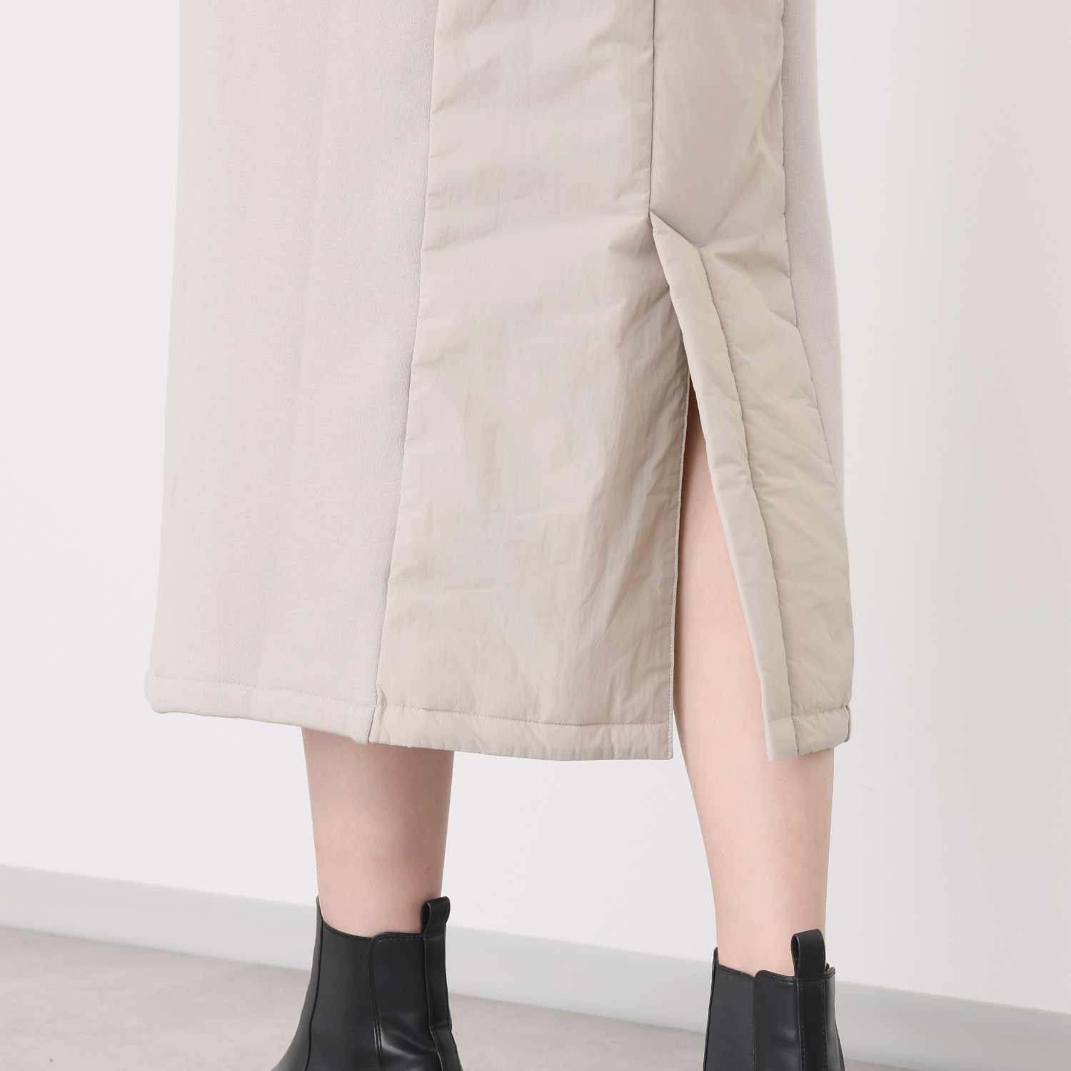 キノウ バイ　ヨーコモリモト 中綿キルトと極上裏起毛で 暖かくおしゃれに軽快に Ｉラインロングスカート