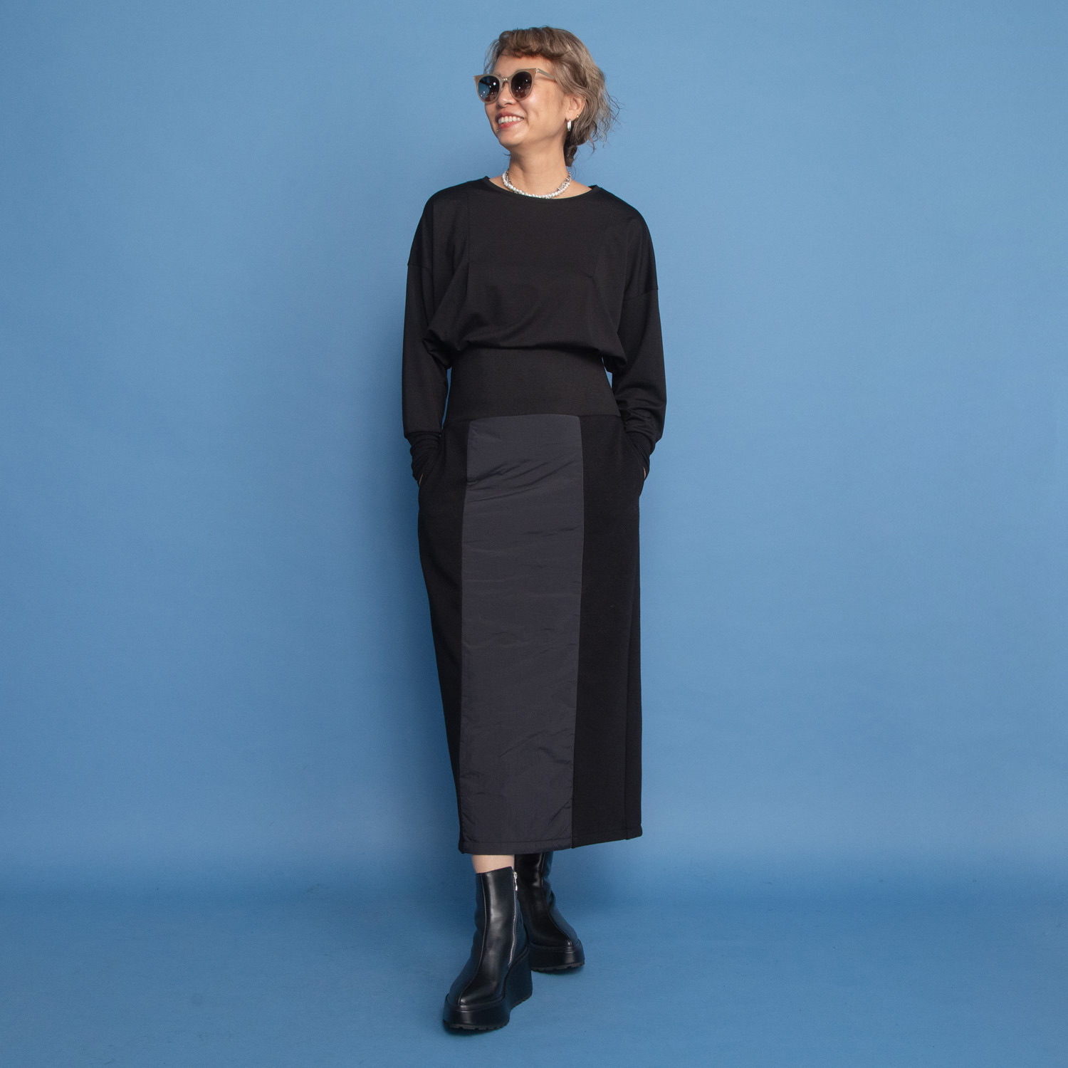 キノウ バイ　ヨーコモリモト 中綿キルトと極上裏起毛で 暖かくおしゃれに軽快に Ｉラインロングスカート