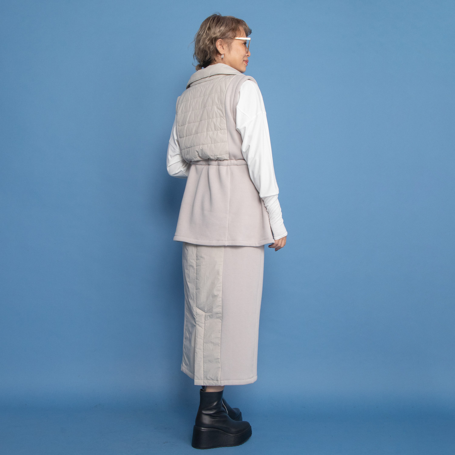 キノウ バイ　ヨーコモリモト 中綿キルトと極上裏起毛で 暖かくおしゃれに軽快に Ｉラインロングスカート