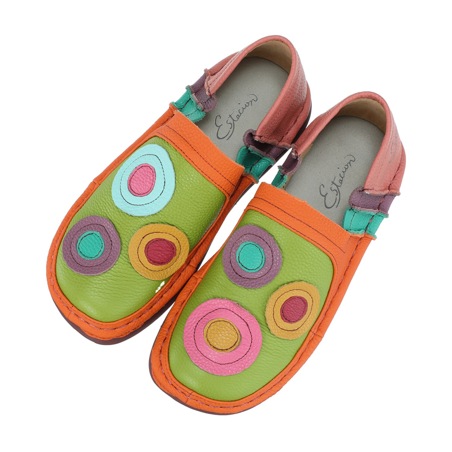 エスタシオン 牛革 サークルモティーフ スリッポンシューズ