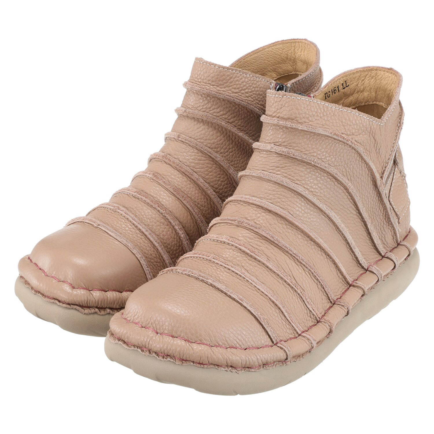 エスタシオン 牛革 ボーダーデザイン ショートブーツ 