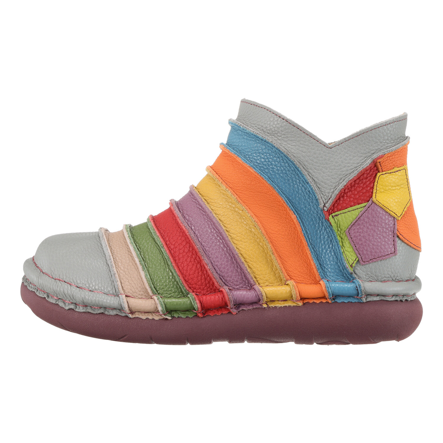 エスタシオン 牛革 ボーダーデザイン ショートブーツ 