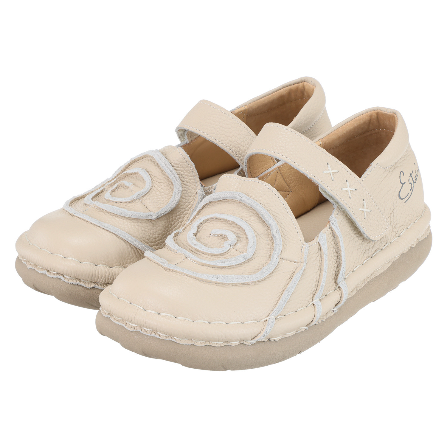 エスタシオン 牛革 うずまきデザイン ベルトシューズ 