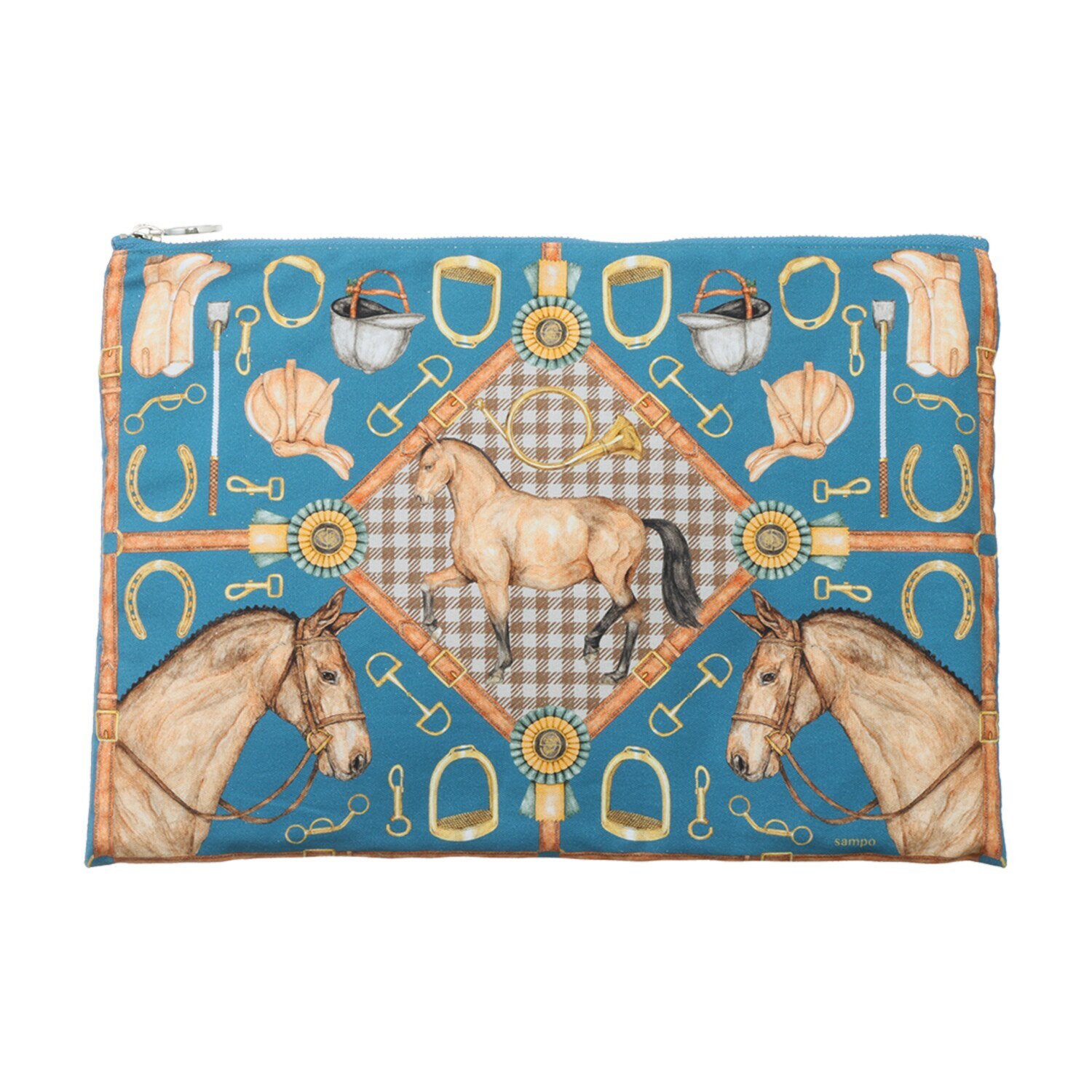 ｓａｍｐｏ ＜日本製＞ 水彩画アート “ノスタルジックマナー” 中綿キルトポーチ ＜Ｌ＞