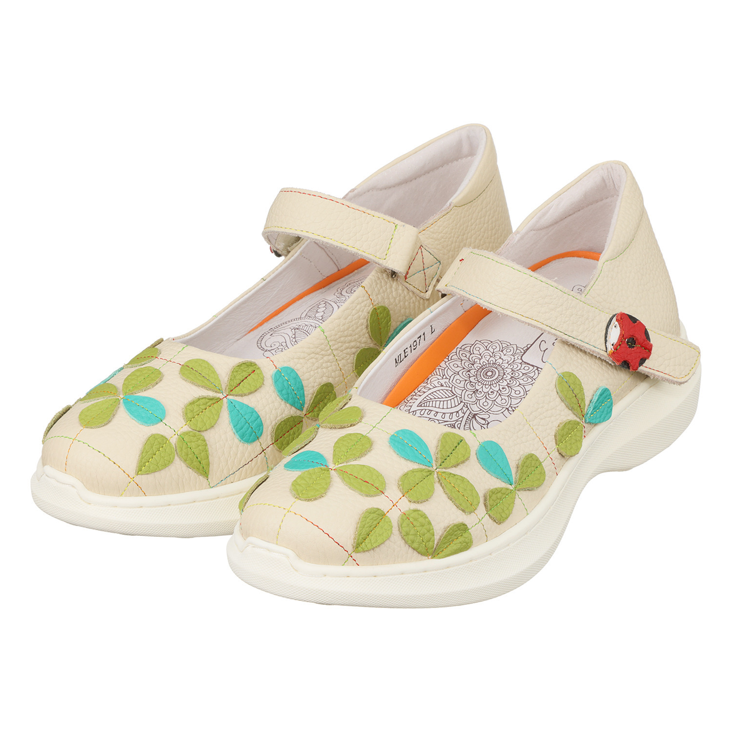 エスタシオン 牛革 空気循環ソール 花柄ベルトシューズ