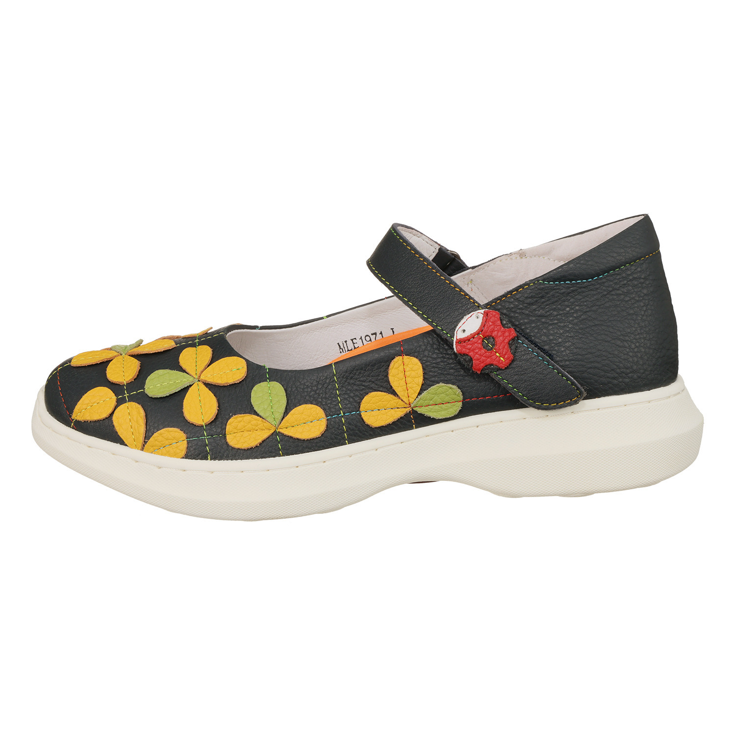 エスタシオン 牛革 空気循環ソール 花柄ベルトシューズ