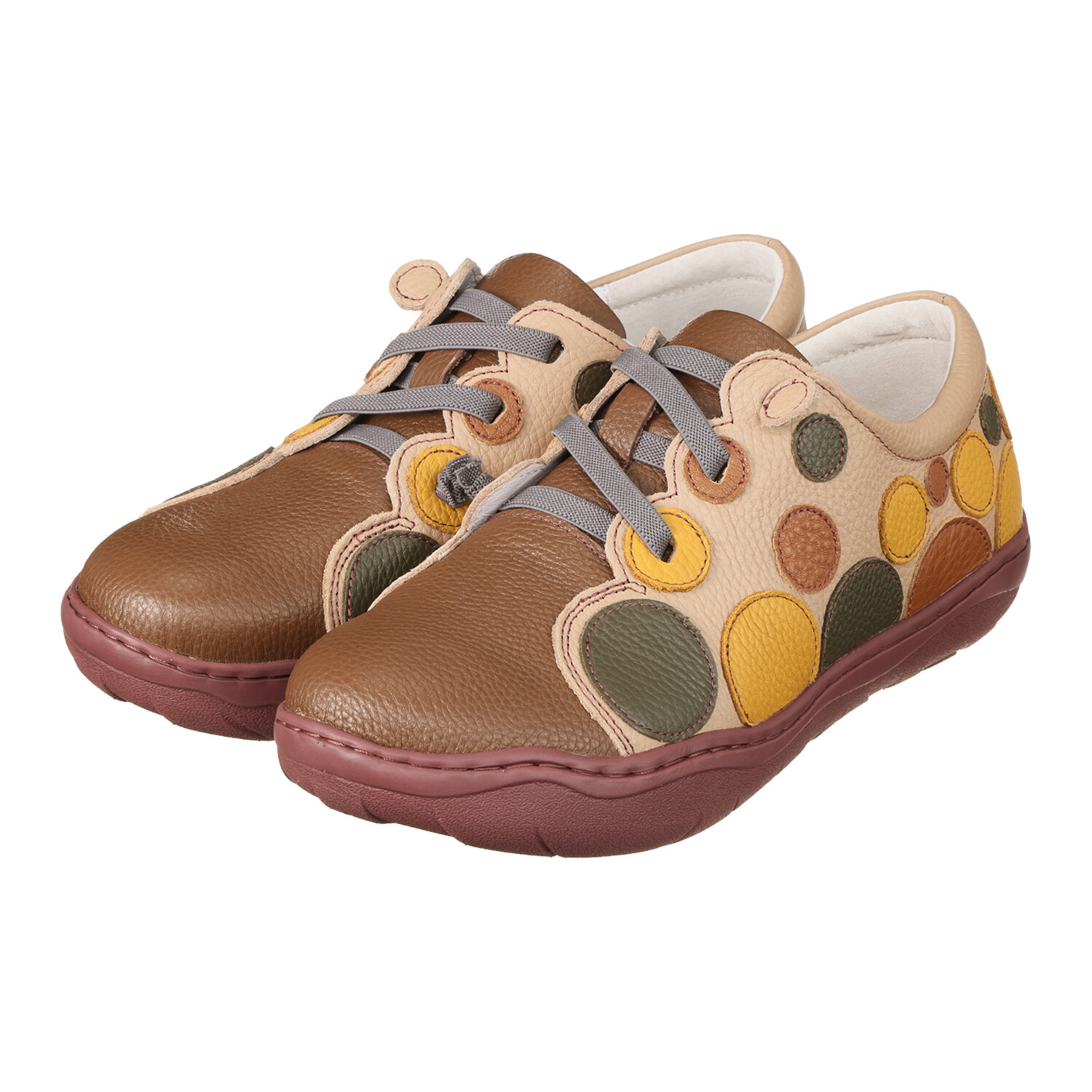 エスタシオン 牛革 ドットデザイン ゴムレースシューズ