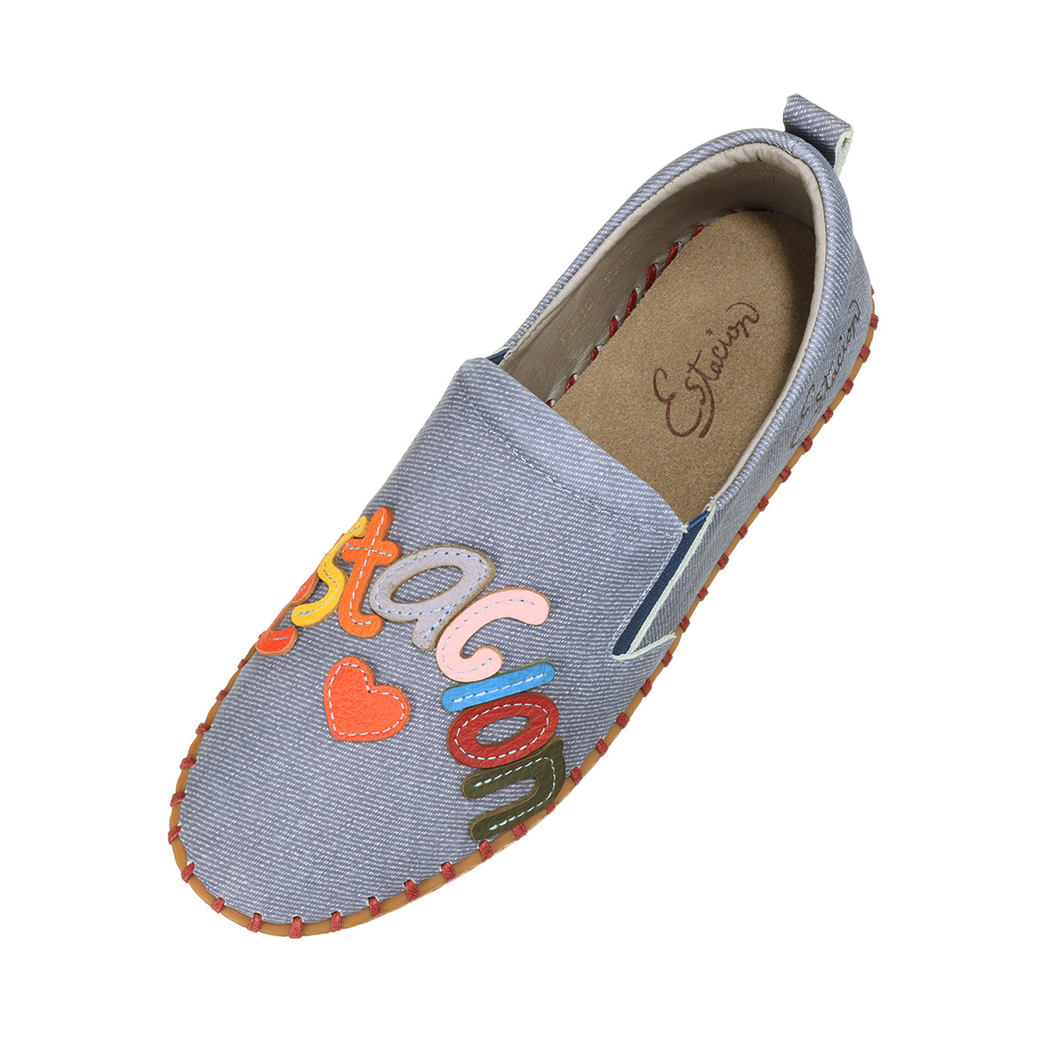 エスタシオン 牛革 ロゴデザイン サイドゴム スリッポンシューズ