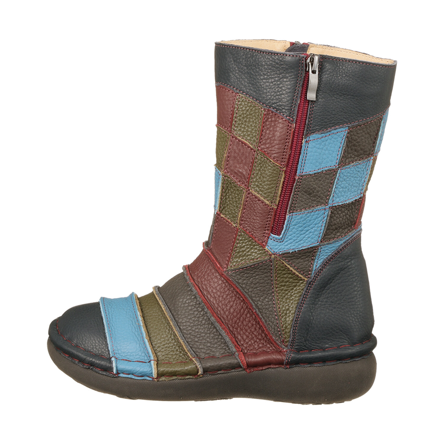 エスタシオン 牛革 パッチワークデザイン ミドル丈ブーツ