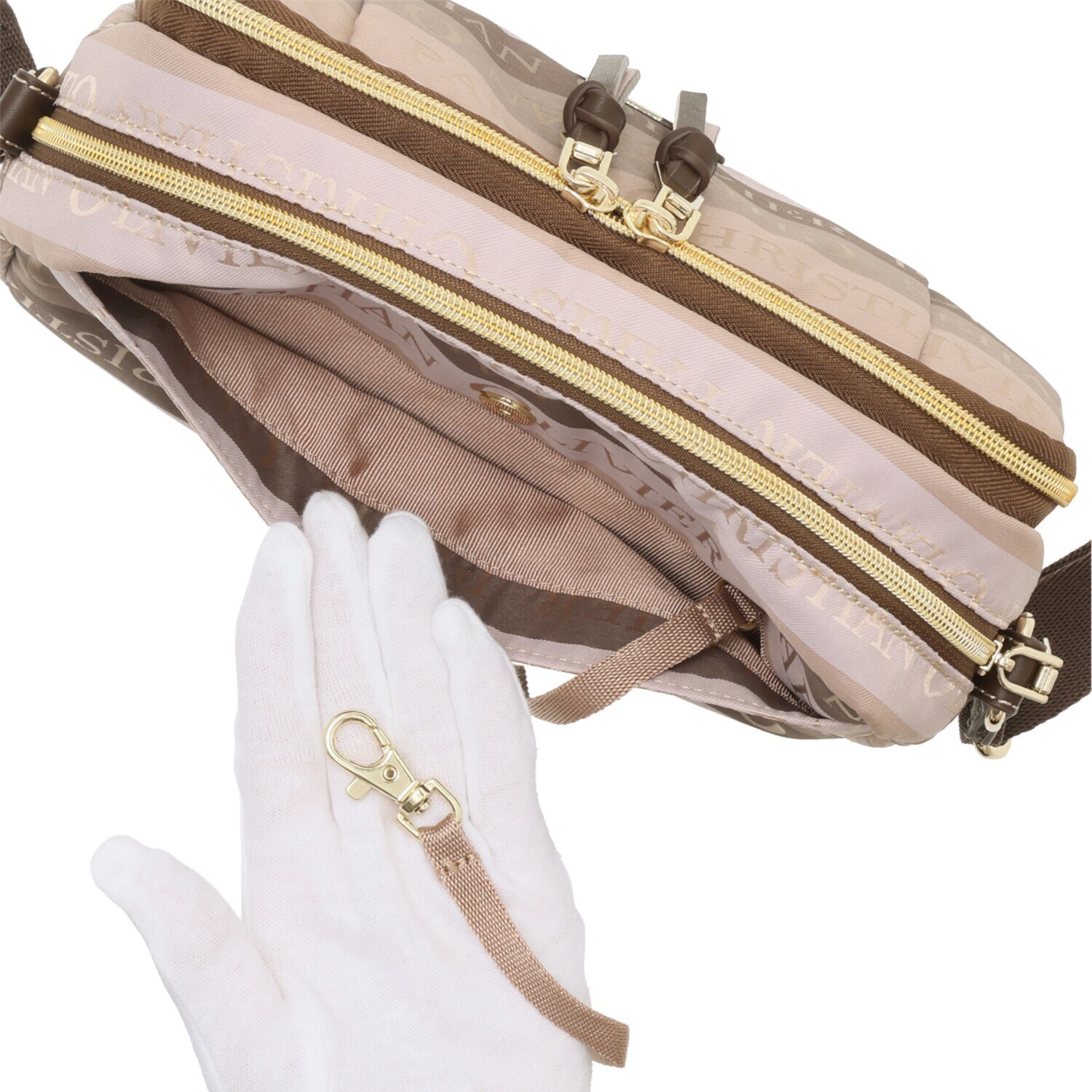 クリスチャン　オリビエ はっ水ジャガード ボーダー柄 マルチ機能付 ショルダーバッグ