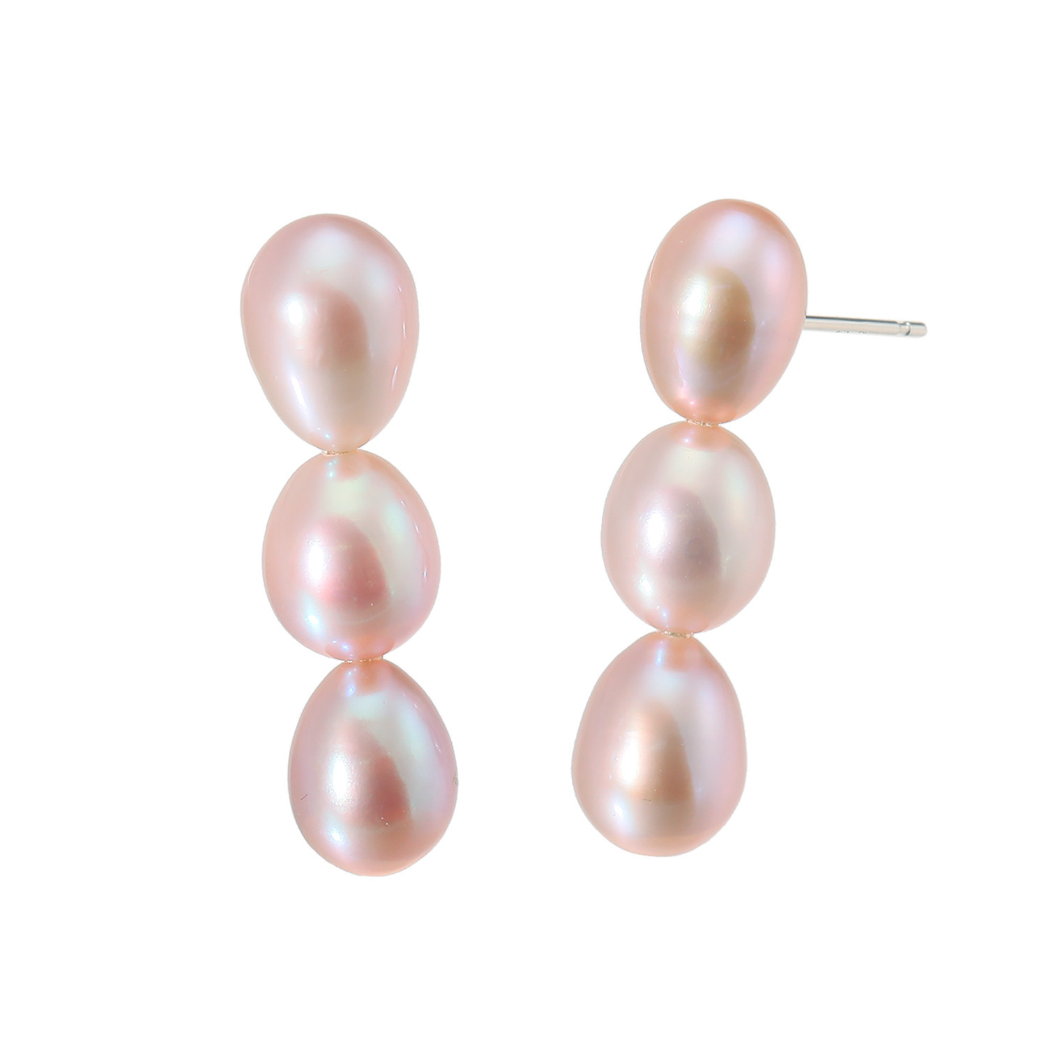 ペレフェリーク １０Ｋホワイトゴールド 淡水パール ブロッサムカラー スリーラインピアス