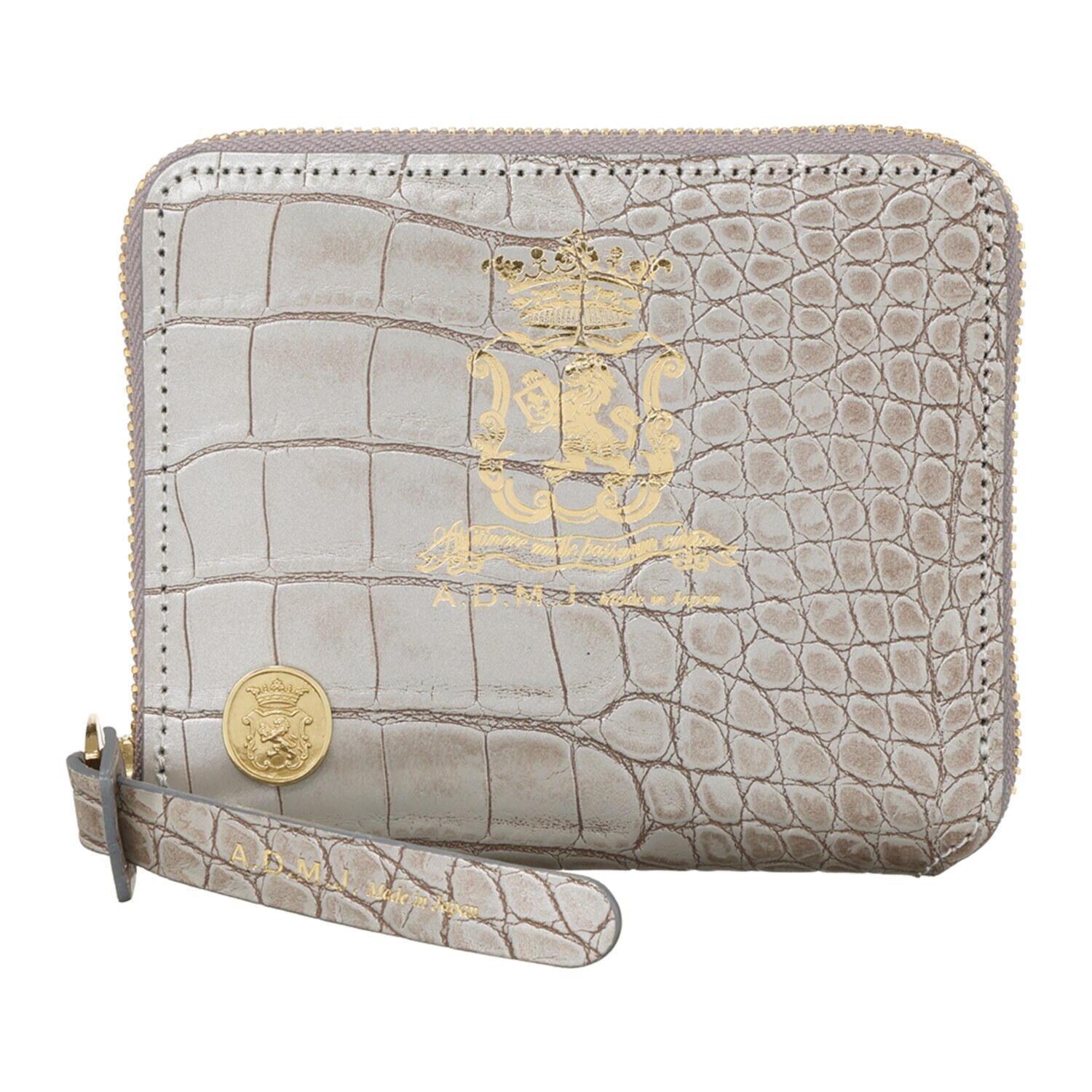 エーディーエムジェイ 牛革クロコダイル型押し スモールウォレット