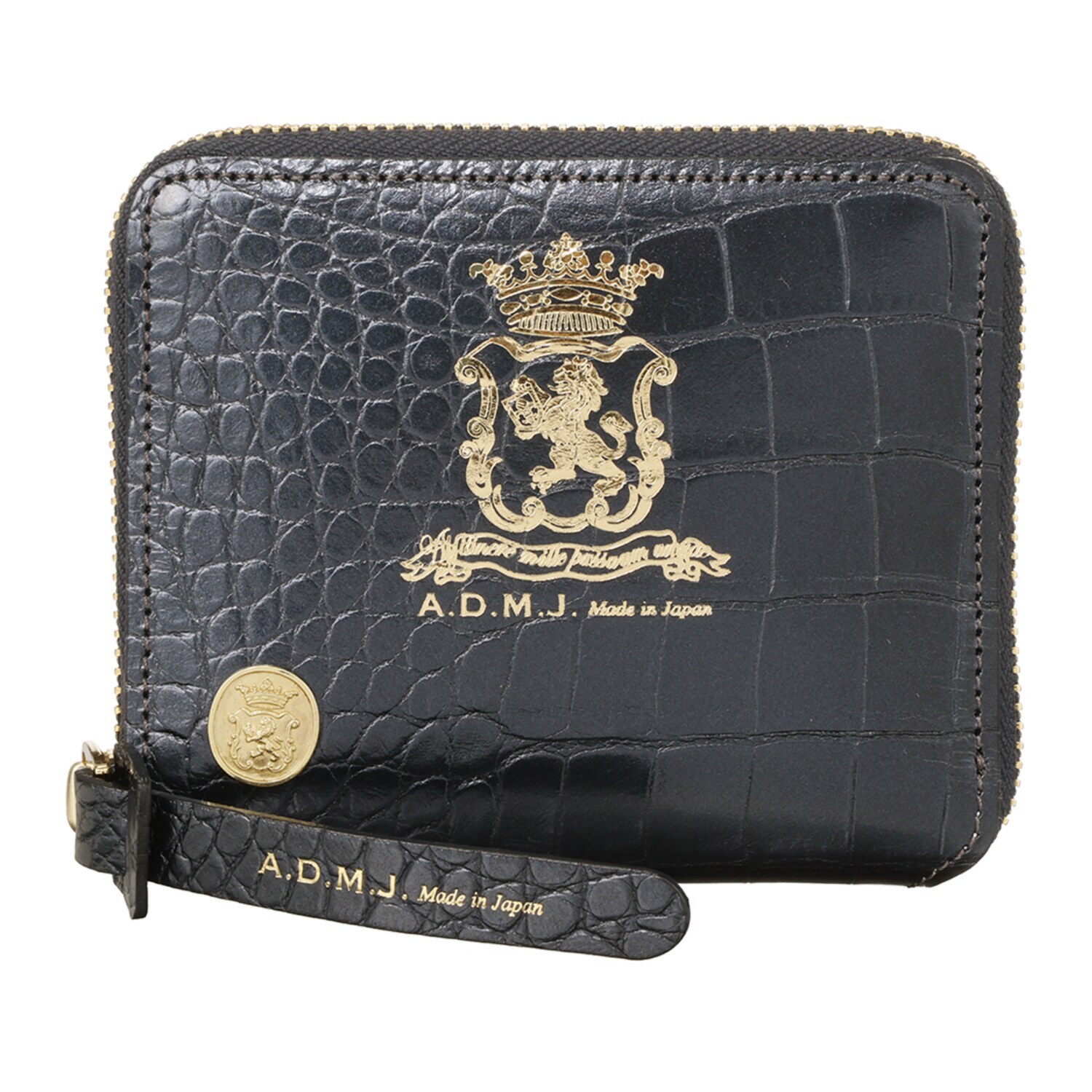 エーディーエムジェイ 牛革クロコダイル型押し スモールウォレット