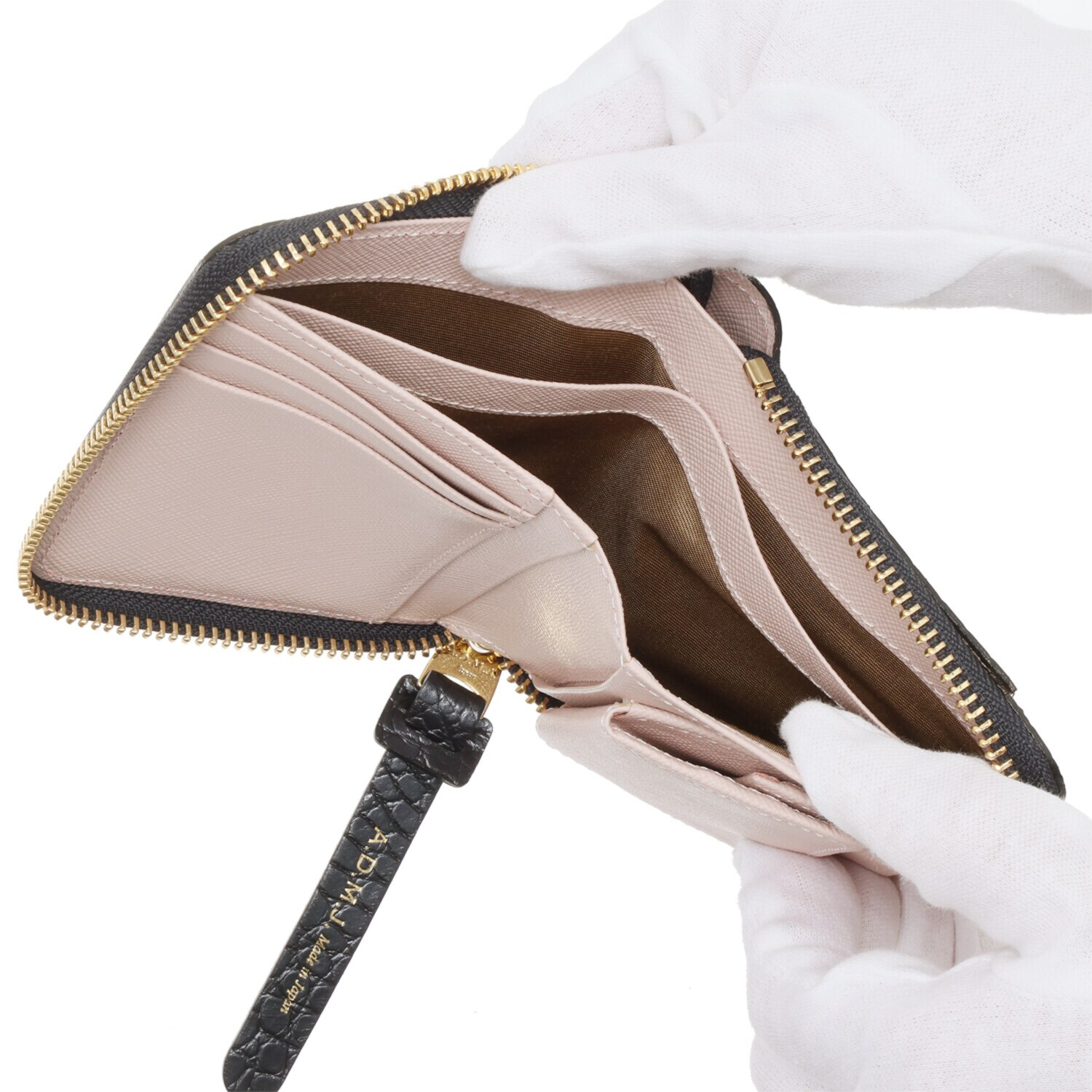 エーディーエムジェイ 牛革クロコダイル型押し スモールウォレット