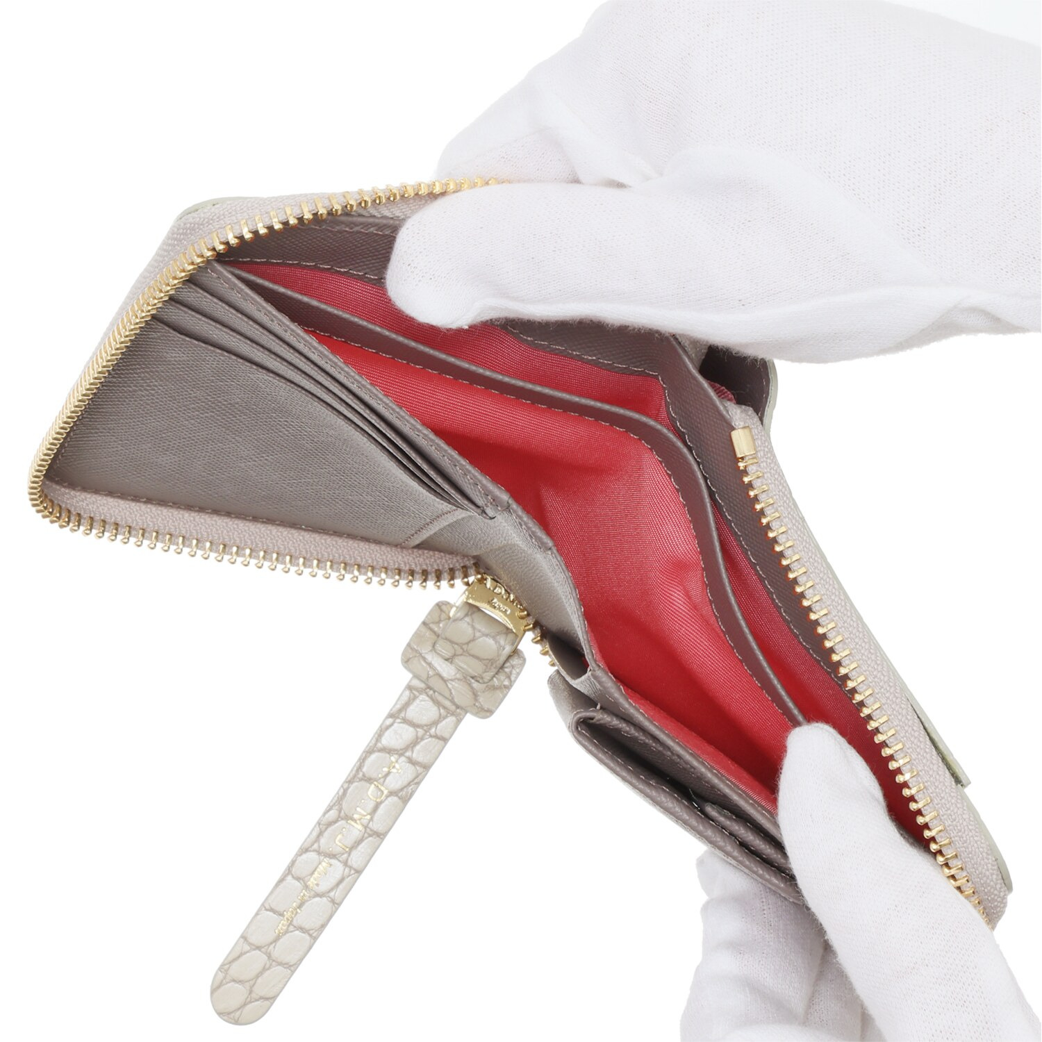 エーディーエムジェイ 牛革クロコダイル型押し スモールウォレット