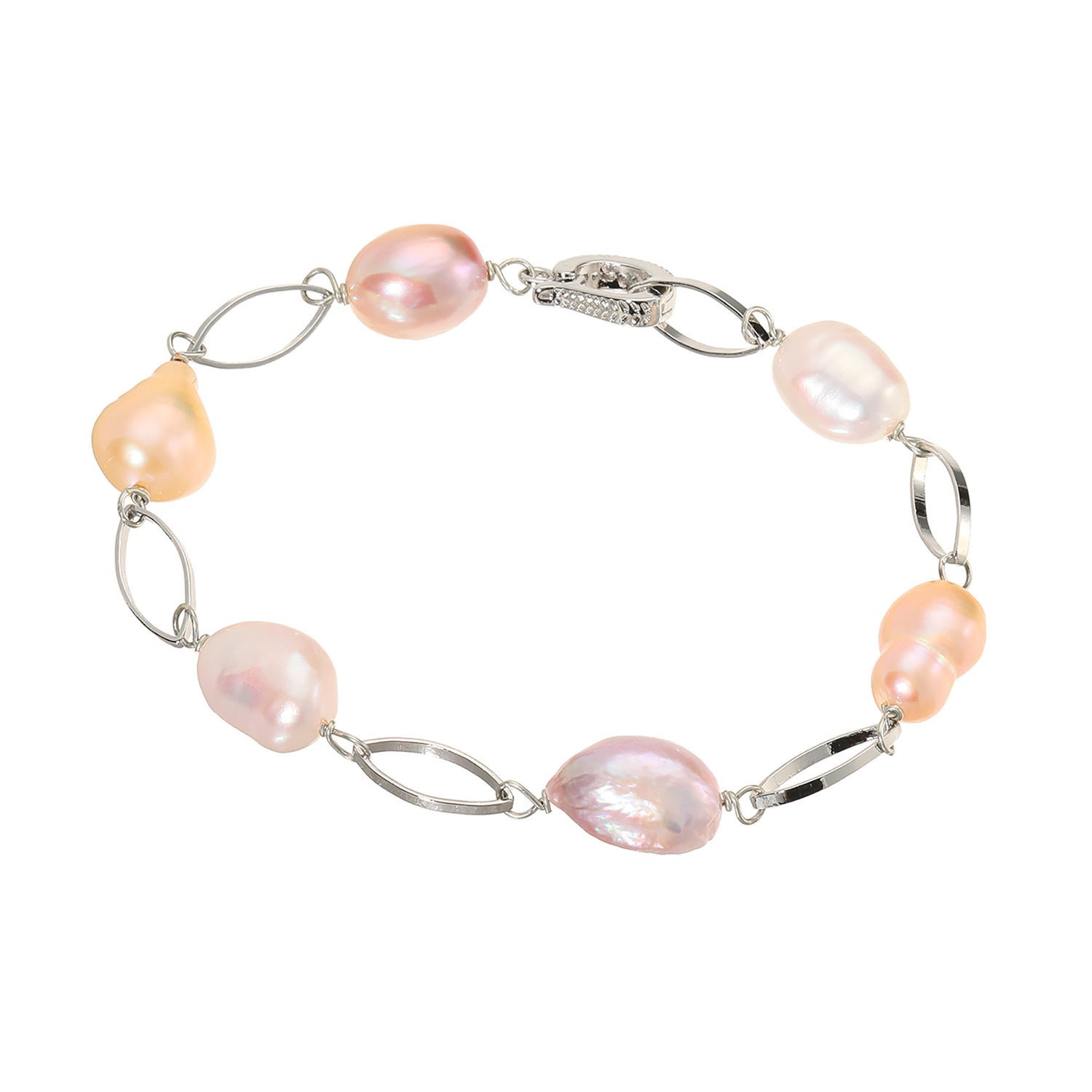 ペレフェリーク 淡水パール＆ビジュウ メタリック ステーションブレスレット