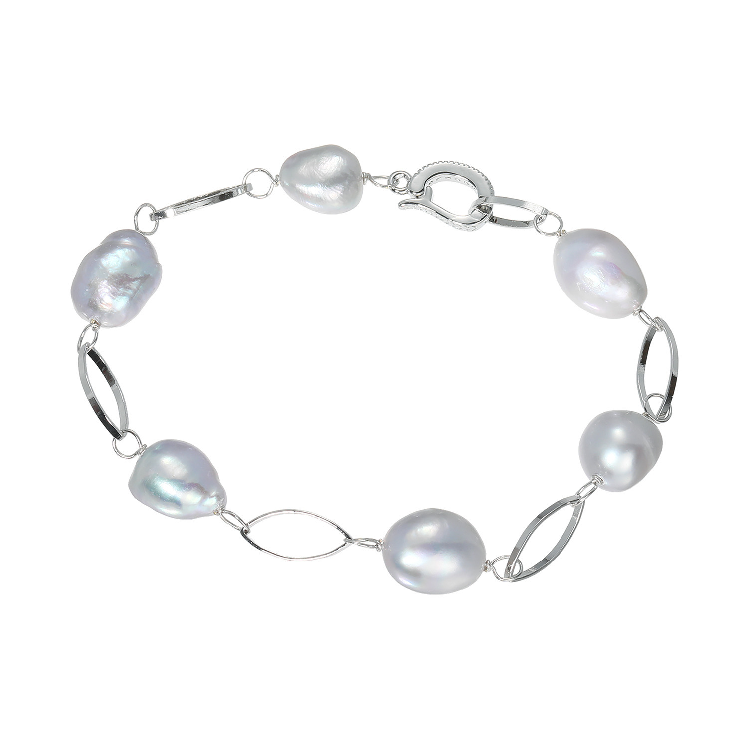 ペレフェリーク 淡水パール＆ビジュウ メタリック ステーションブレスレット