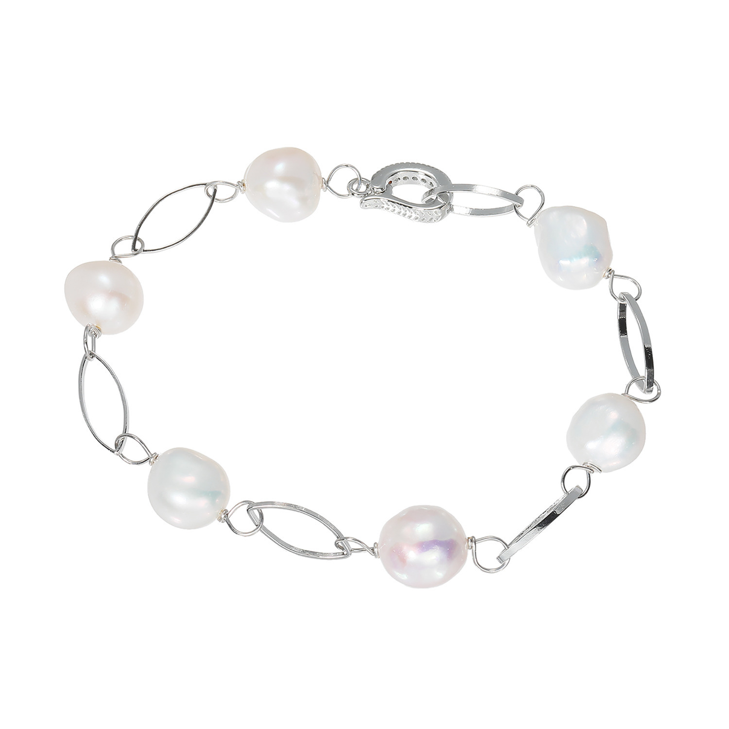 ペレフェリーク 淡水パール＆ビジュウ メタリック ステーションブレスレット