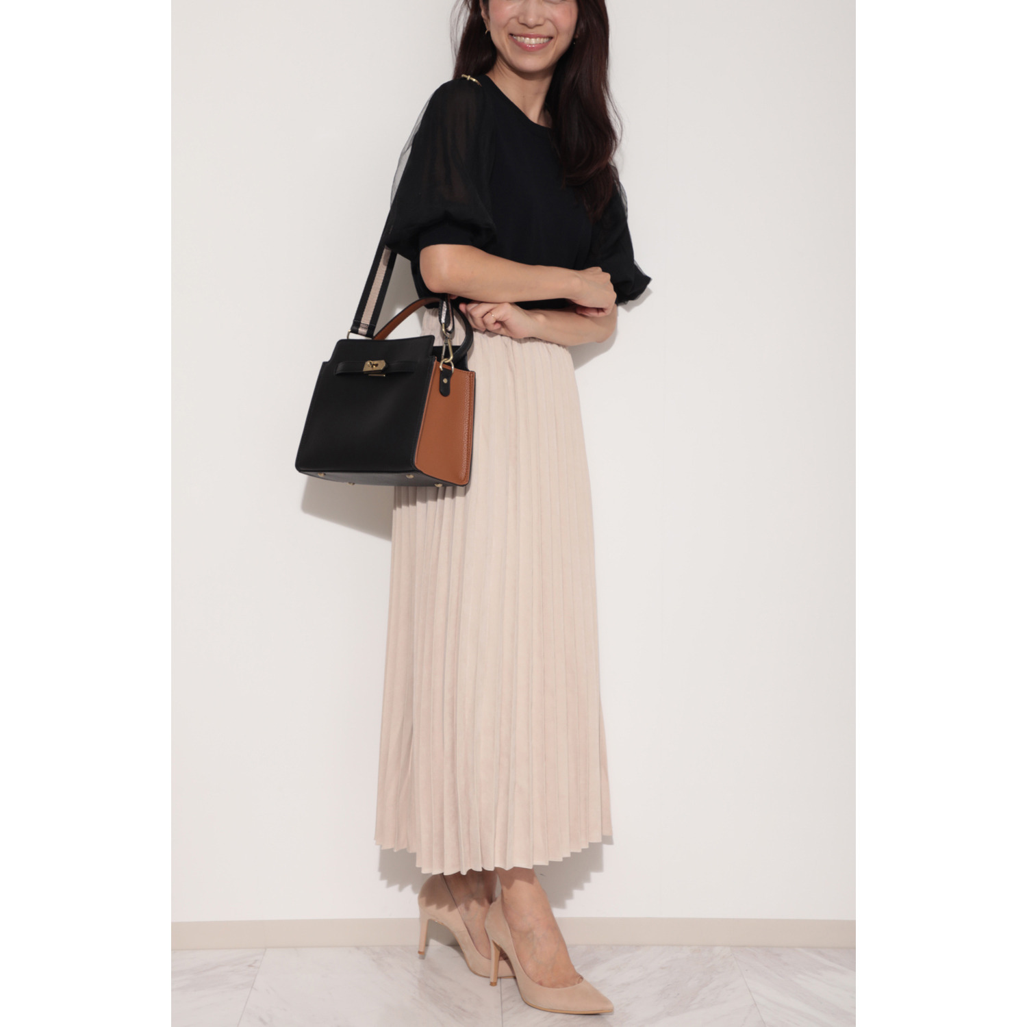 リズデイズ フェイクレザー バイカラー ショルダーバッグ