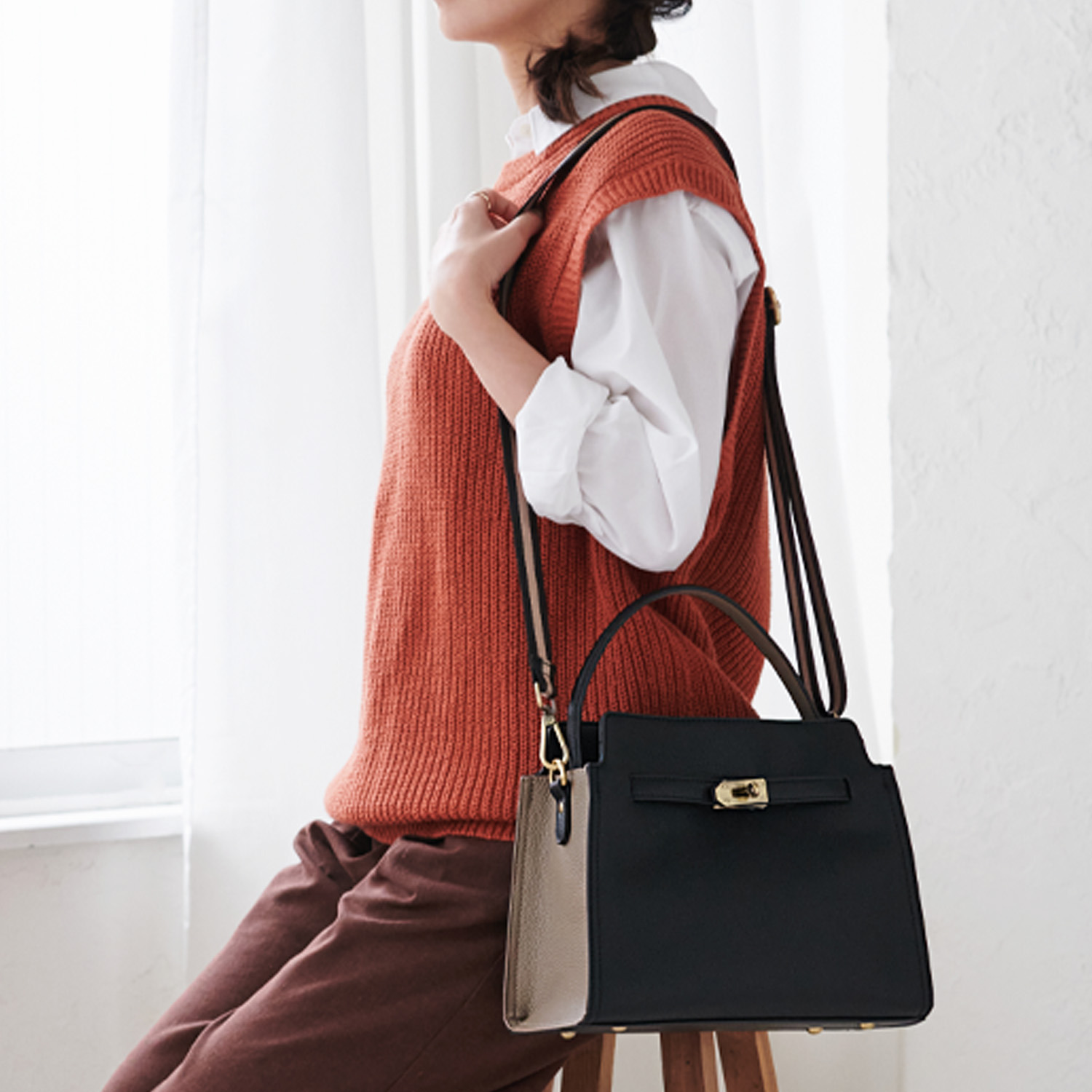 リズデイズ フェイクレザー バイカラー ショルダーバッグ