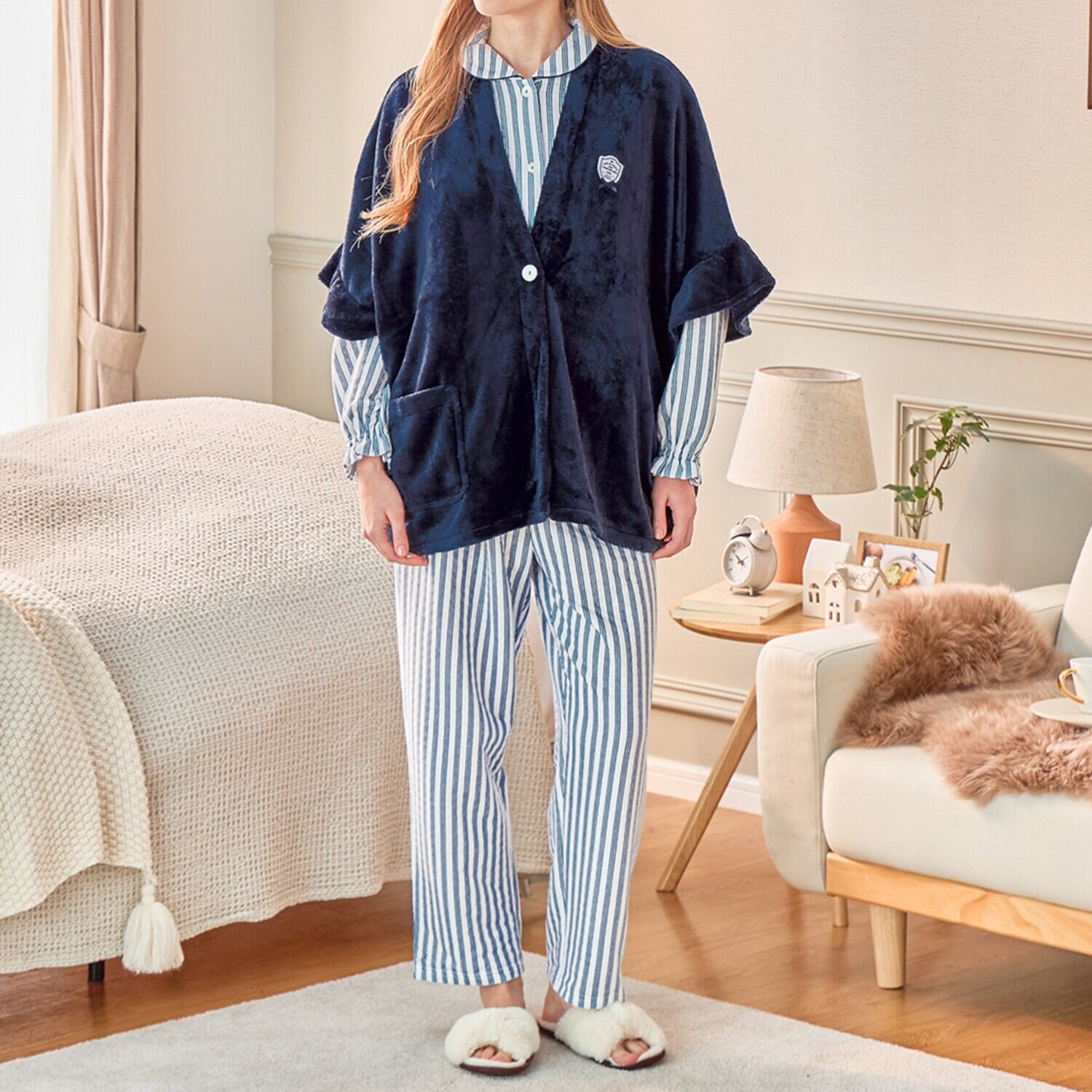 ナルエー ソフティスノーガウン＆ 中綿入り・コットン混 接結ストライプパジャマ