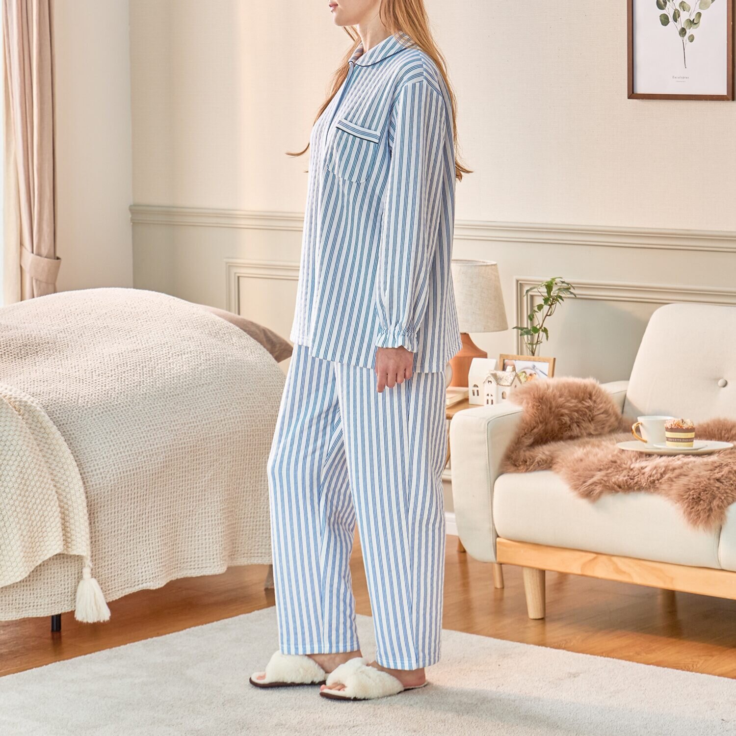 ナルエー ソフティスノーガウン＆ 中綿入り・コットン混 接結ストライプパジャマ