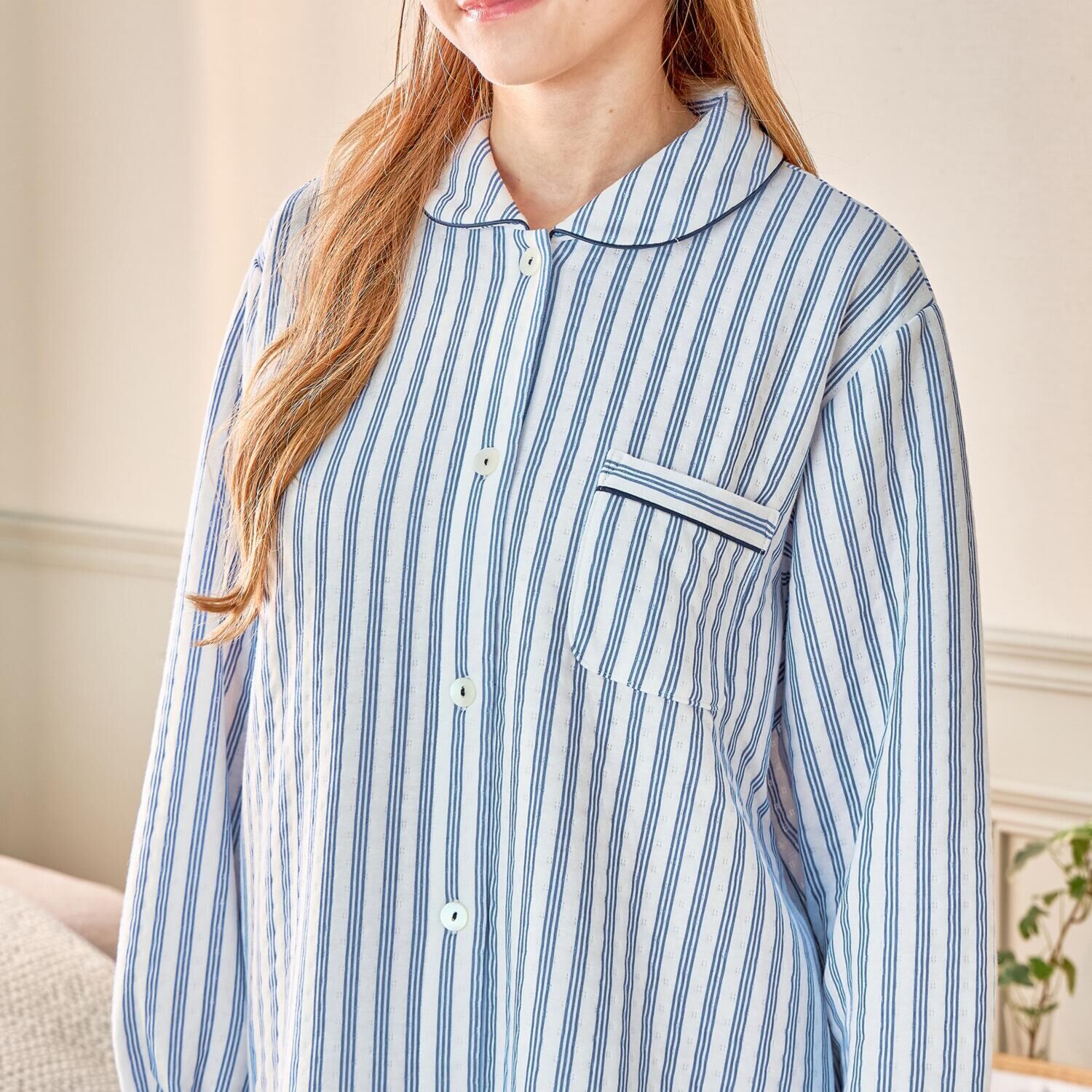 ナルエー ソフティスノーガウン＆ 中綿入り・コットン混 接結ストライプパジャマ