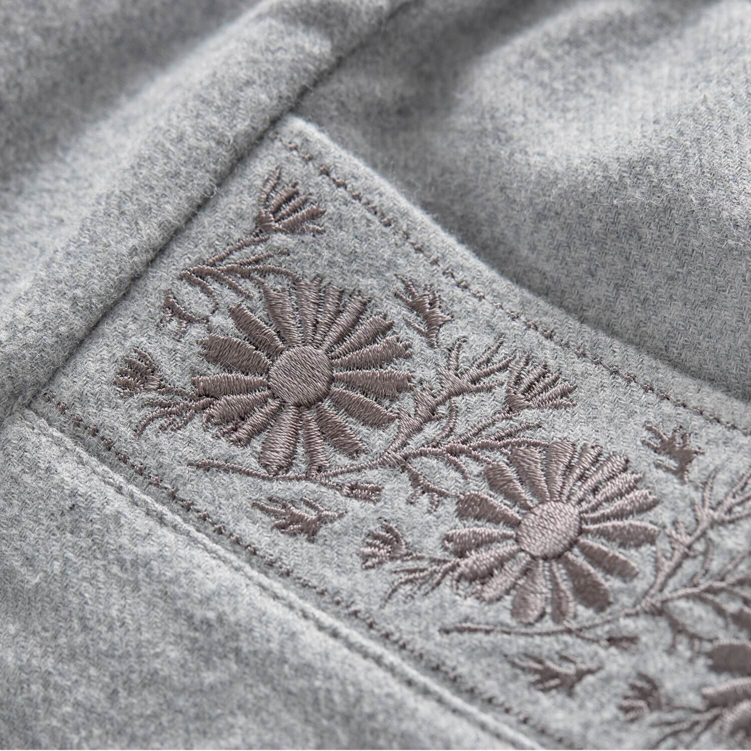 ナルエー コットン１００％ フランネル 刺しゅうアクセント ルームウェア