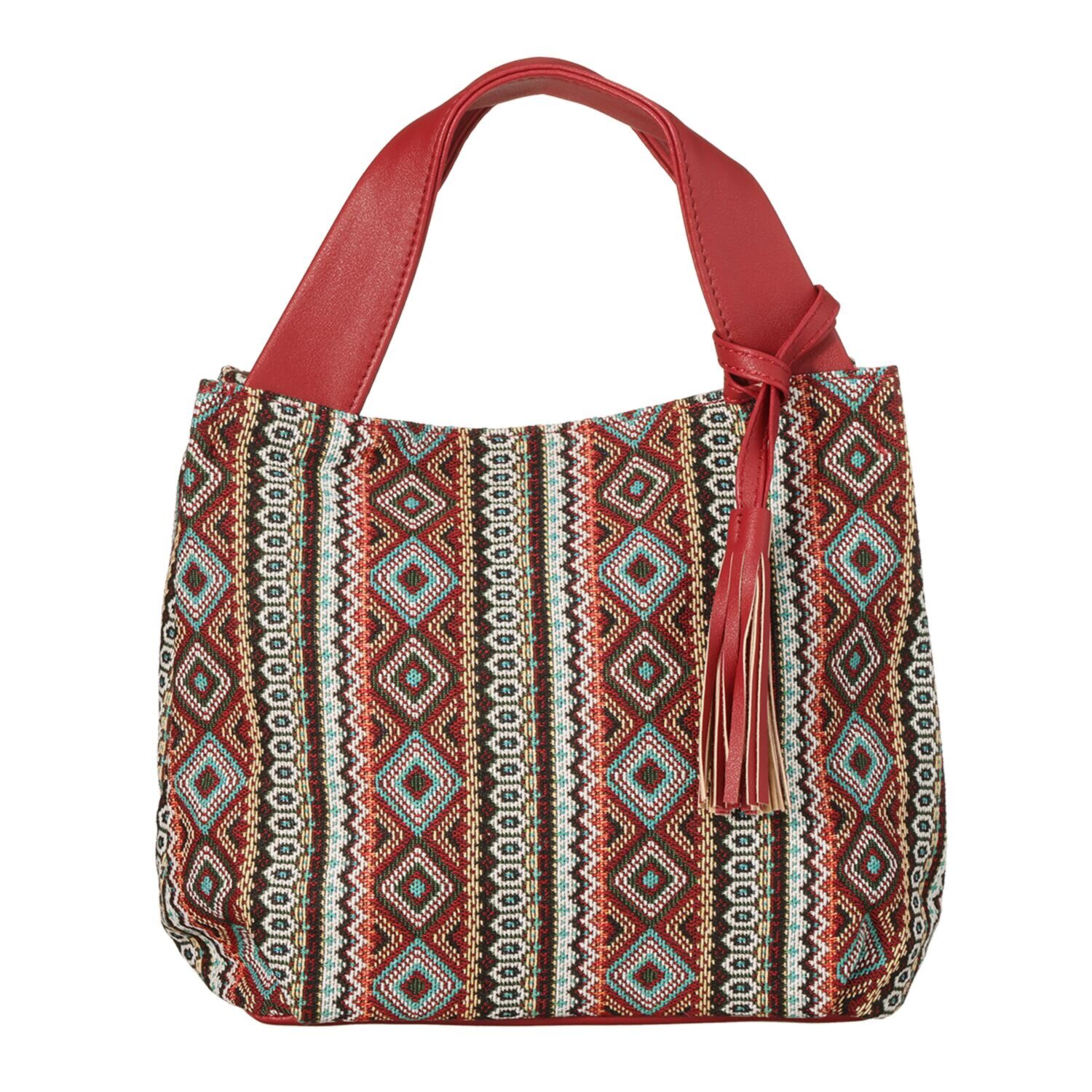 ラルジュ 幾何学柄ジャガード タッセル付 トートバッグ