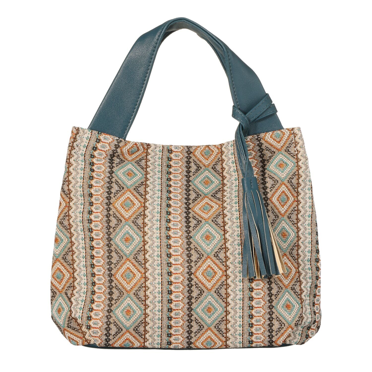 ラルジュ 幾何学柄ジャガード タッセル付 トートバッグ