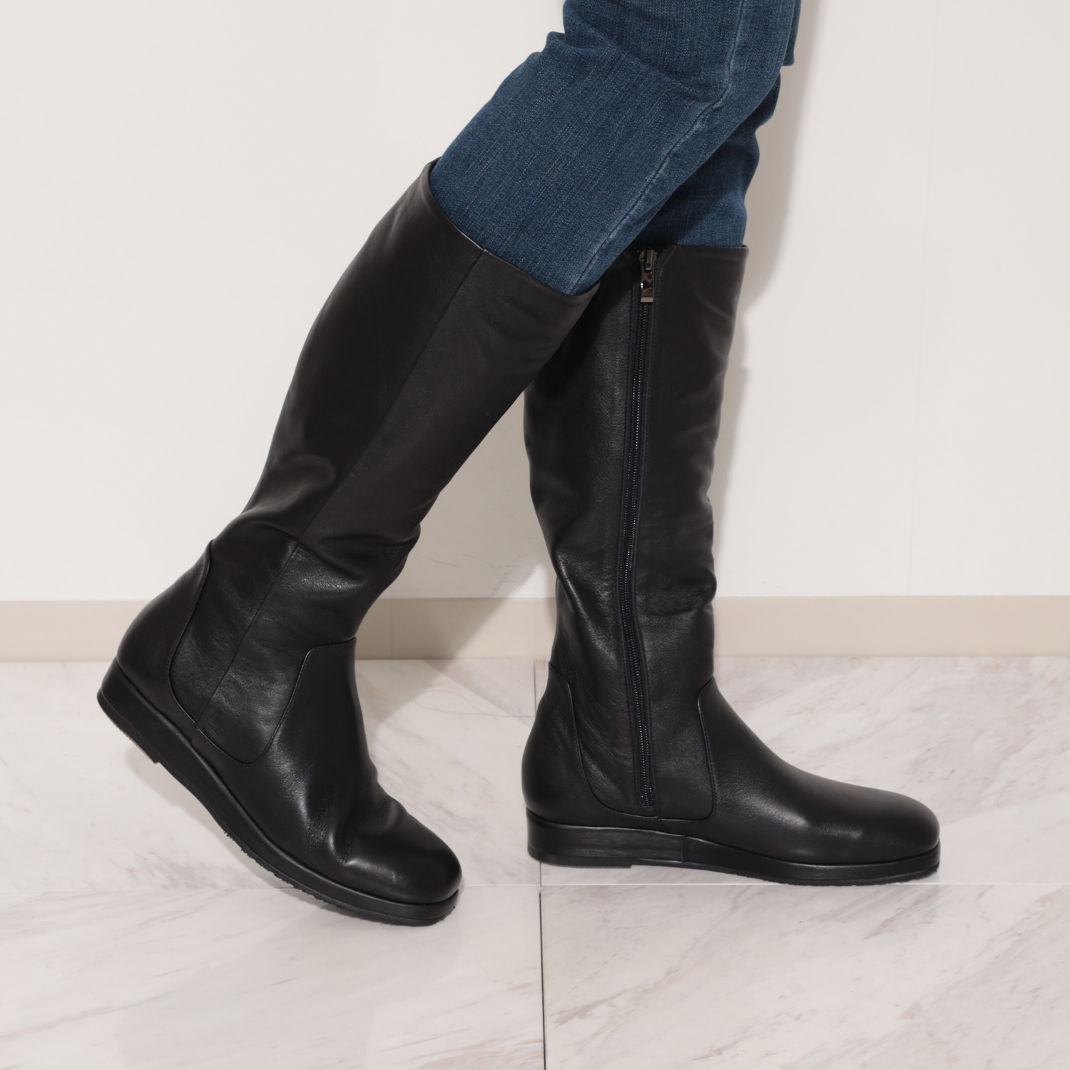 マイレ 日本製　はっ水 オールカーフレザー ロングブーツ