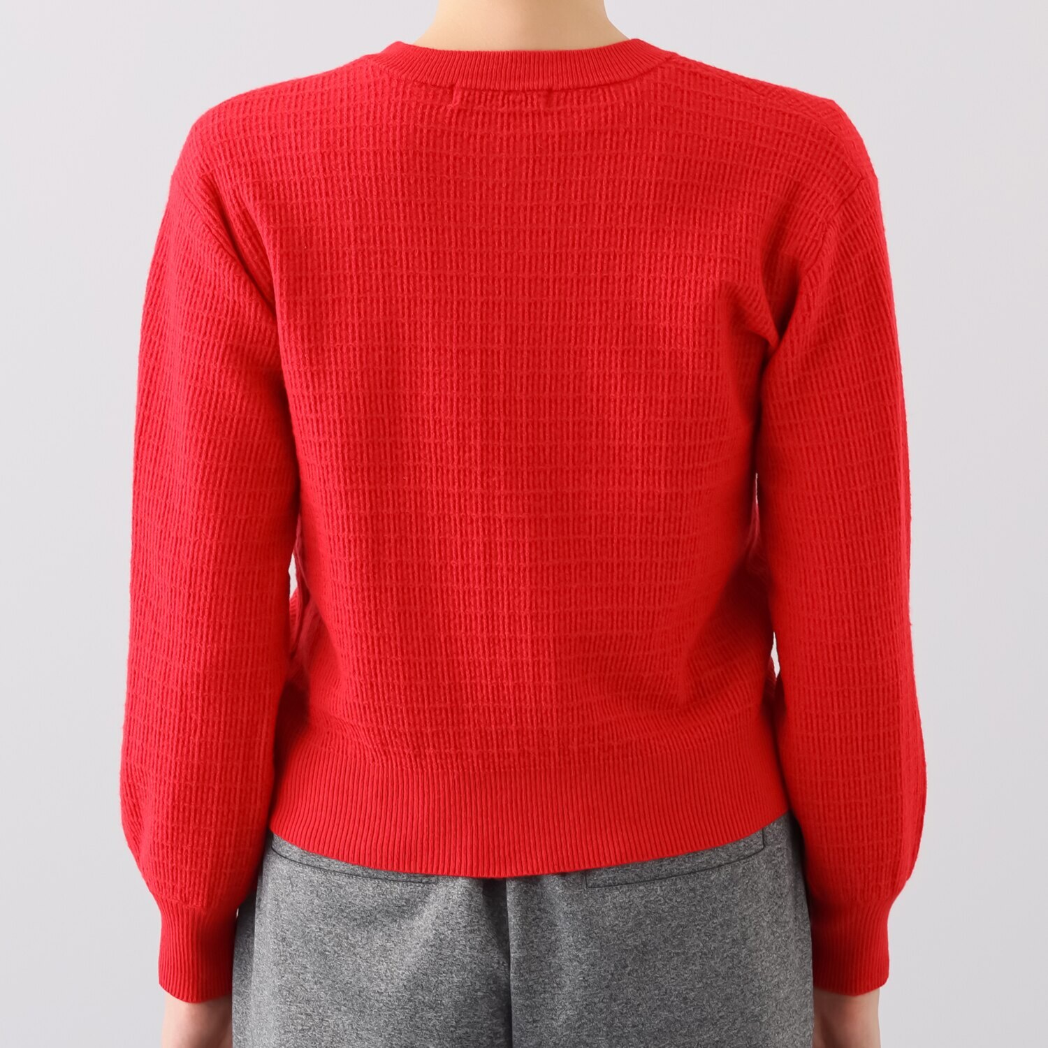 センスローブ ボタンアクセント タック編み ニットカーディガン