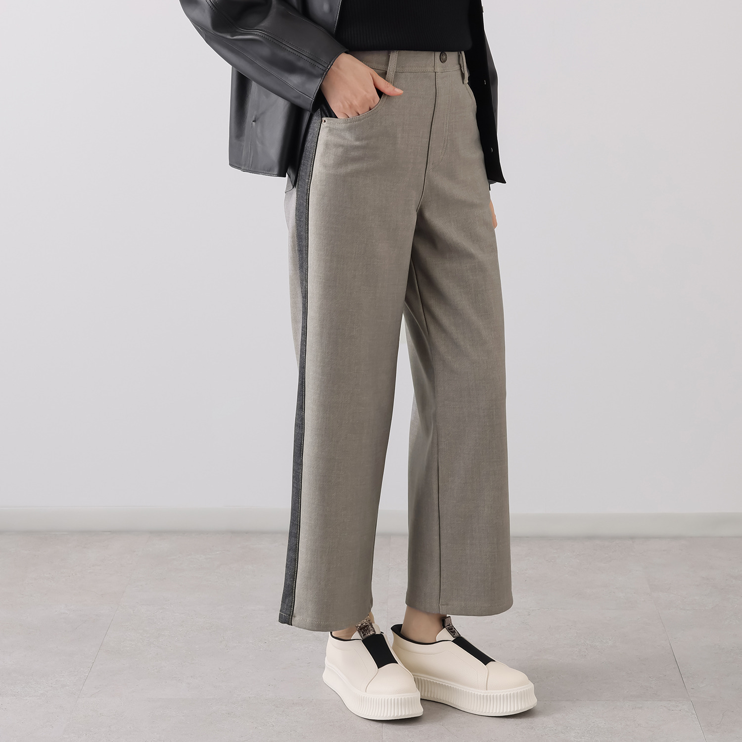 ニーイチマル　ボブソン ハイテンション 裏起毛 リメイク風ワイドパンツ