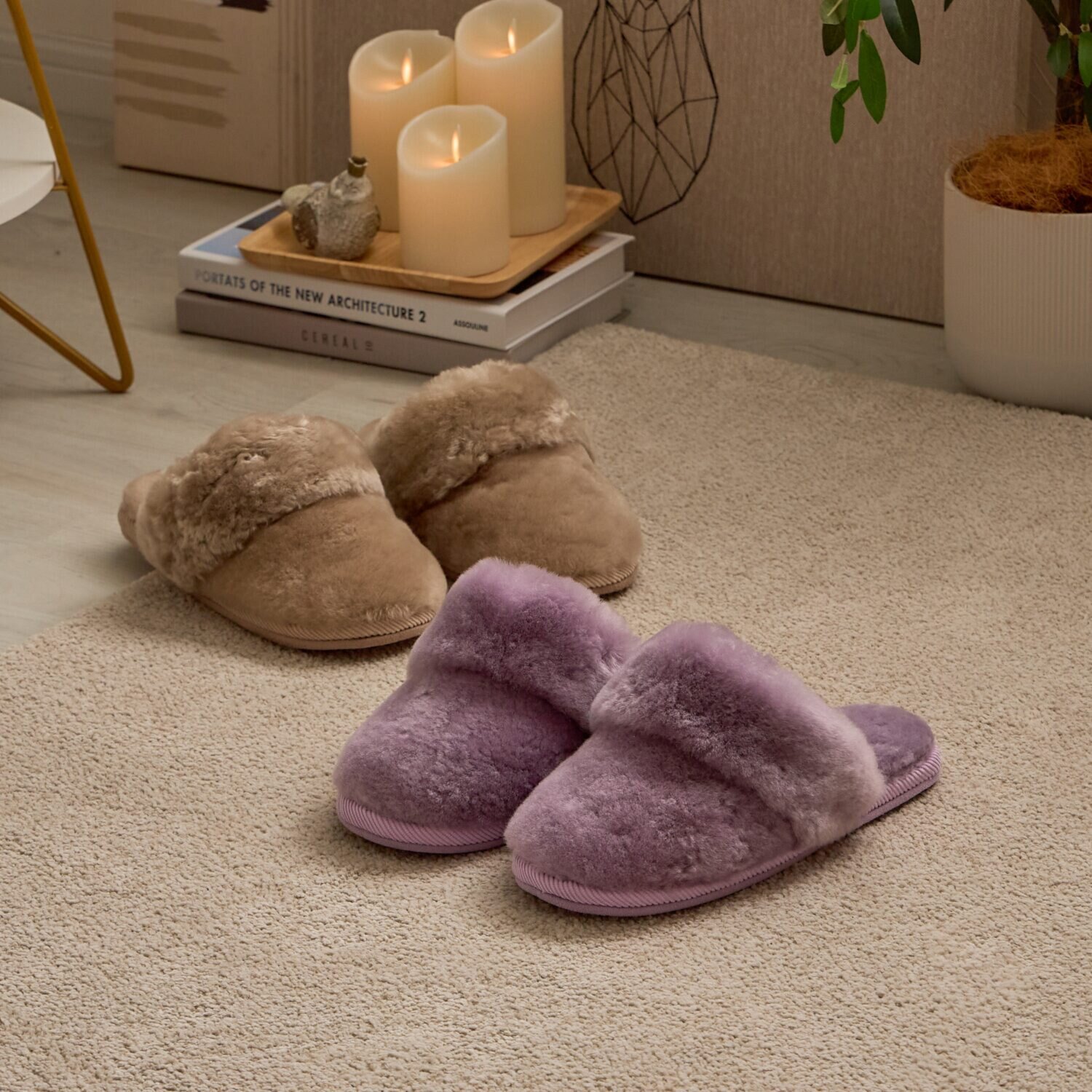 モリリン ニュージーランド産 メリノムートン使用！ ムートンスリッパ２色組