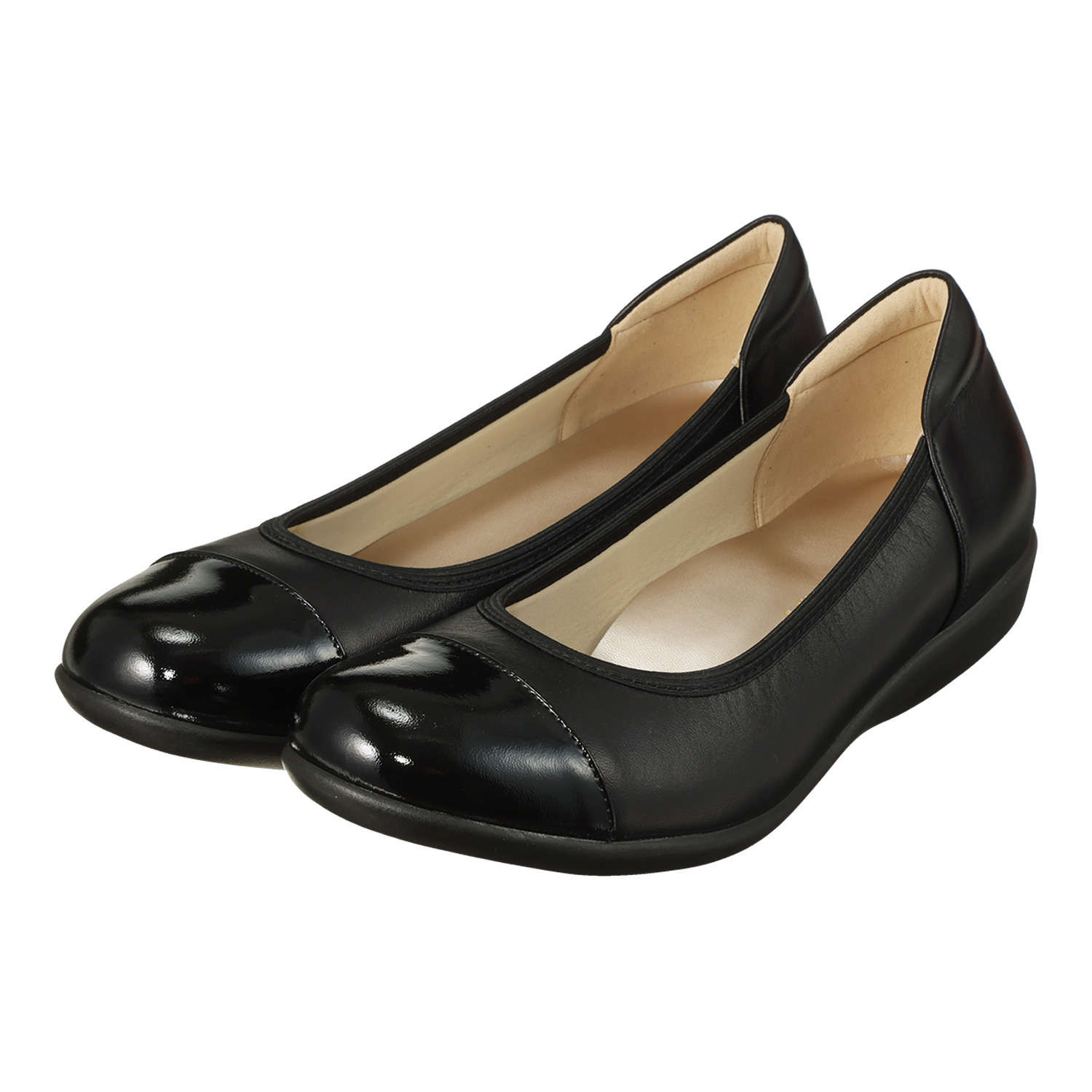 ミスキョウコ 日本製　はっ水牛革 エナメルコンビ 軽量フラットシューズ