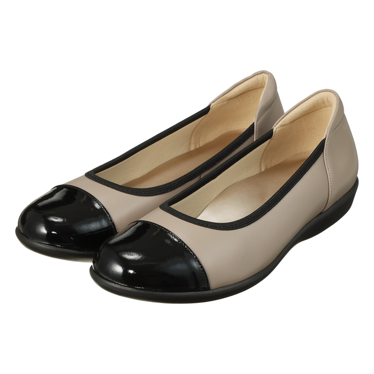 ミスキョウコ 日本製　はっ水牛革 エナメルコンビ 軽量フラットシューズ