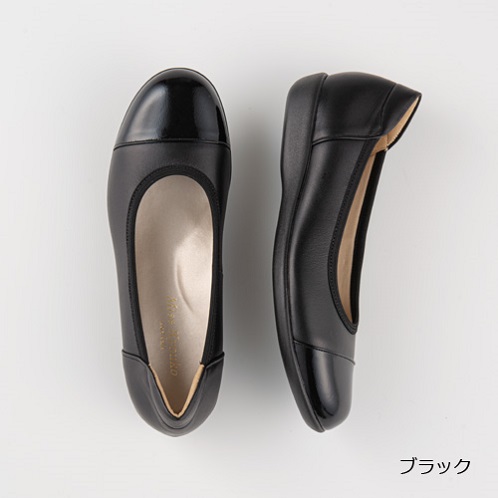 ミスキョウコ 日本製　はっ水牛革 エナメルコンビ 軽量フラットシューズ